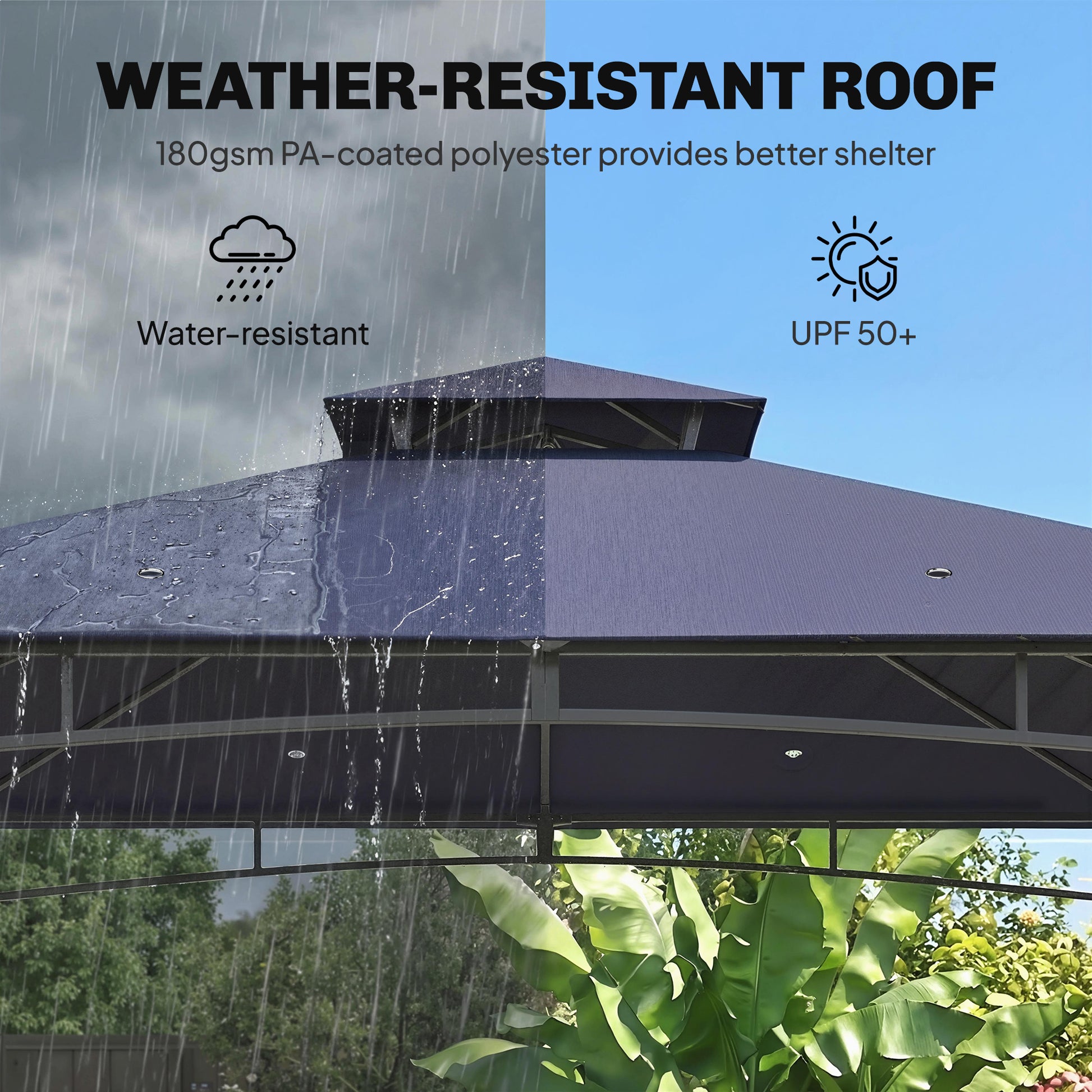 10' x 10' Outdoor Gazebo - 2-Tier Soft Top Metal Frame Navy Blue-DECOROLALA