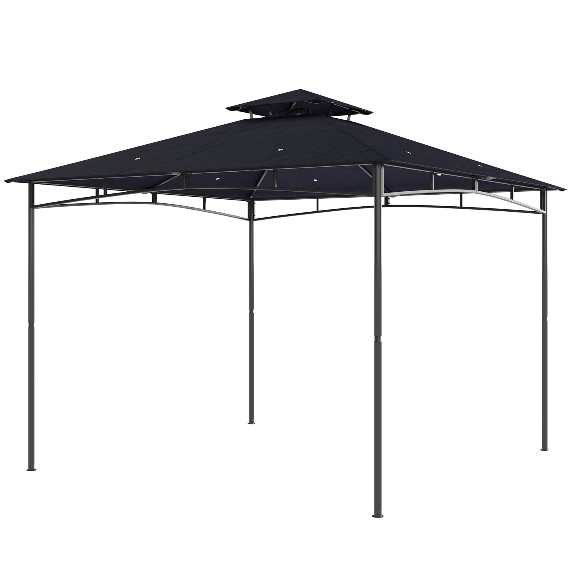 10' x 10' Outdoor Gazebo - 2-Tier Soft Top Metal Frame Navy Blue-DECOROLALA