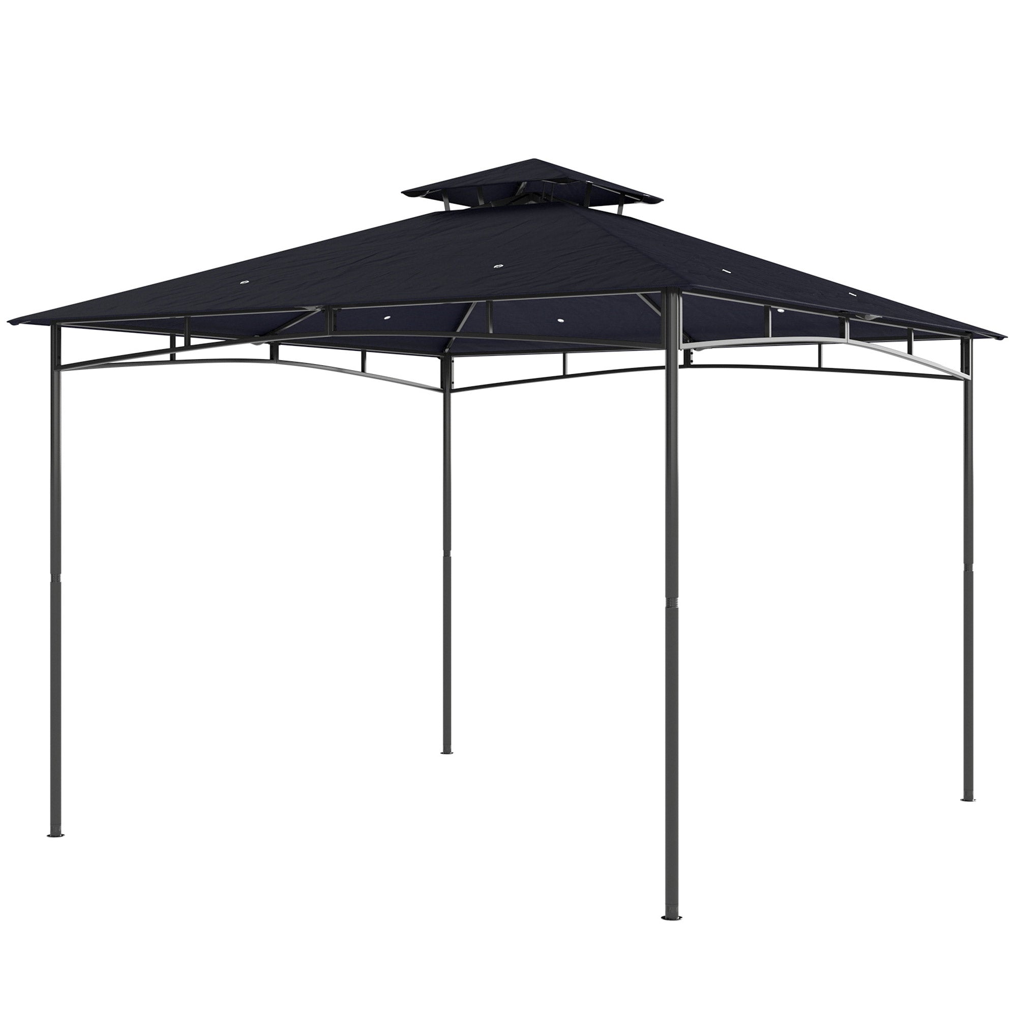10' x 10' Outdoor Gazebo - 2-Tier Soft Top Metal Frame Navy Blue-DECOROLALA