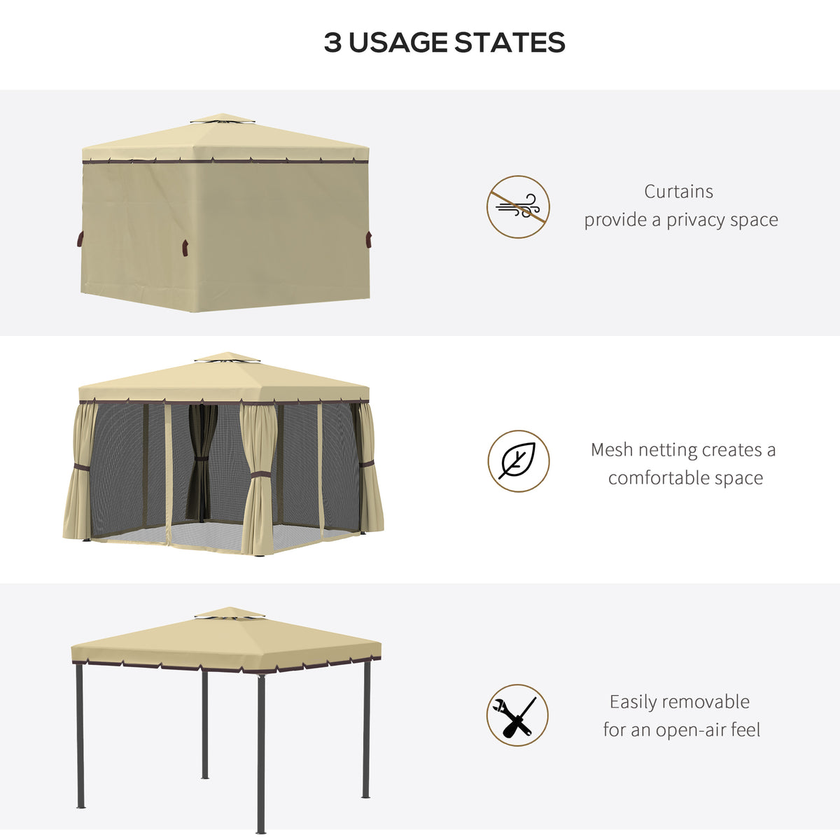 10' x 10' Outdoor Gazebo - Beige 2-Tier Mesh-Gazebos-DECOROLALA