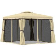 10' x 10' Outdoor Gazebo - Beige 2-Tier Mesh-Gazebos-DECOROLALA