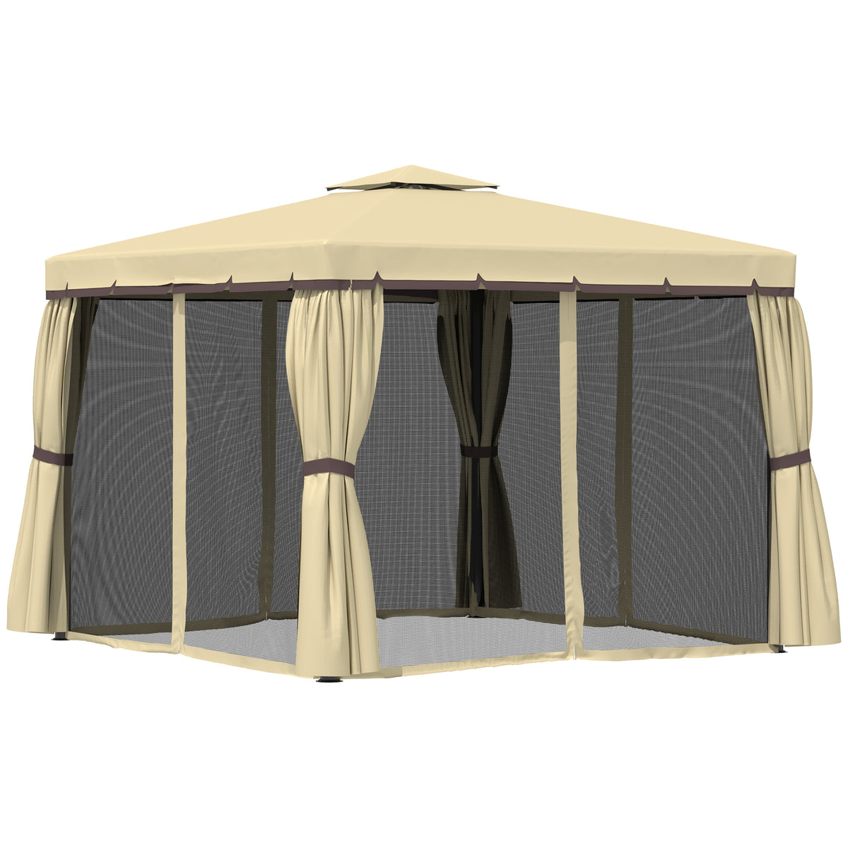 10' x 10' Outdoor Gazebo - Beige 2-Tier Mesh-Gazebos-DECOROLALA