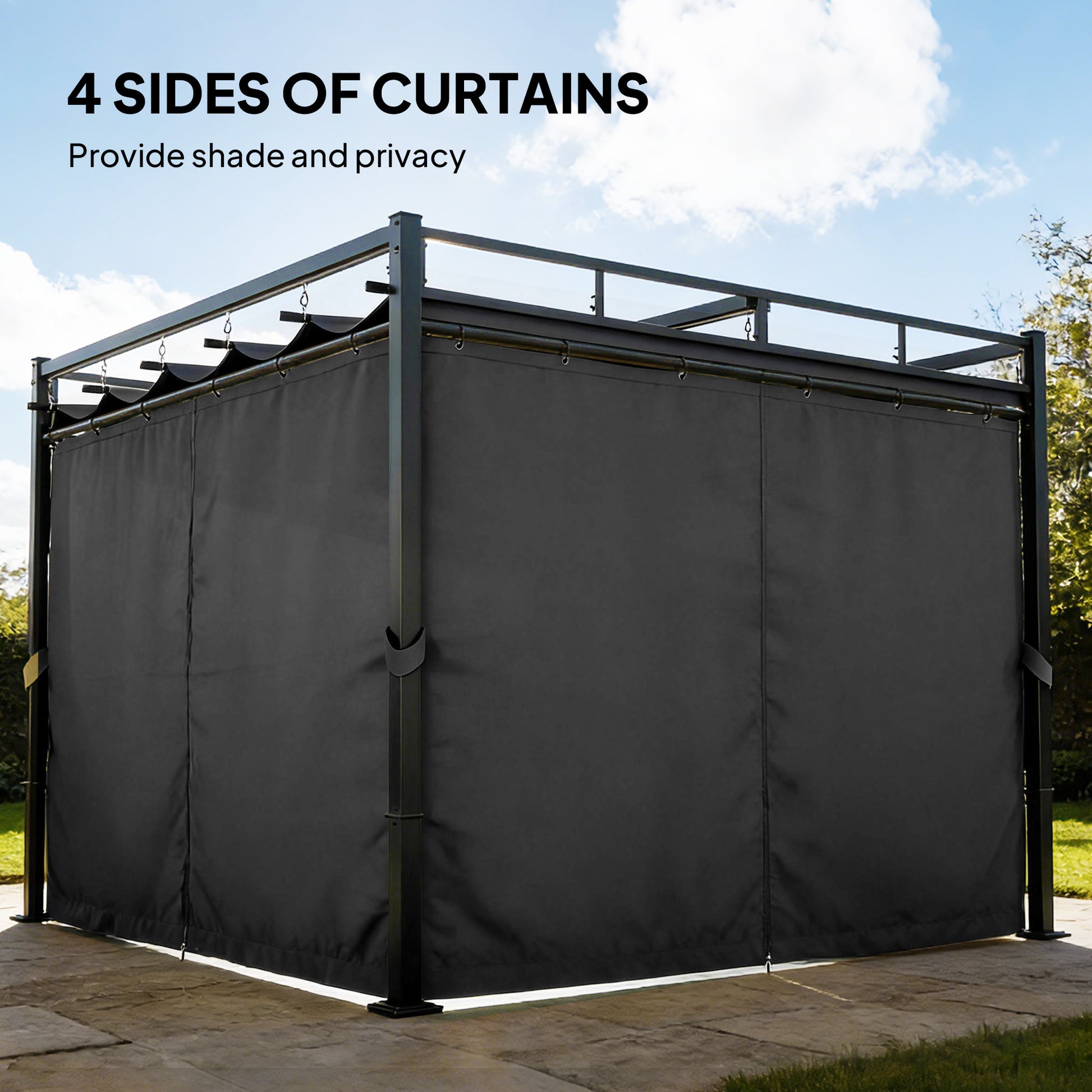 10' x 10' Outdoor Metal Pergola with Retractable Canopy - Grey-DECOROLALA