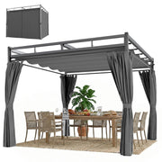 10' x 10' Outdoor Metal Pergola with Retractable Canopy - Grey-DECOROLALA