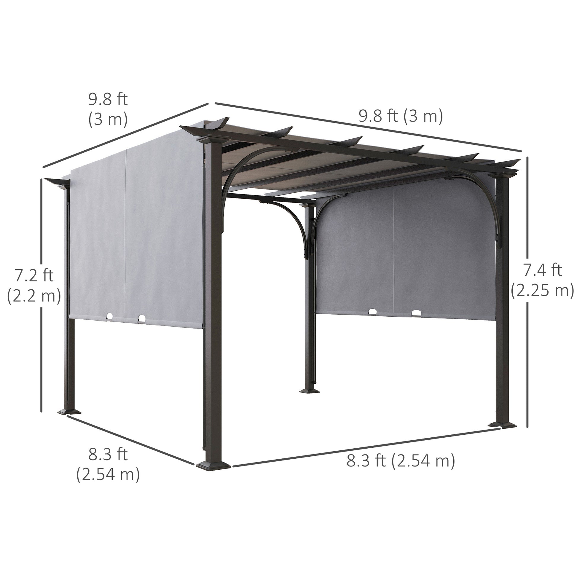 10' x 10' Outdoor Pergola Gazebo with Sliding Canopy - Grey-DECOROLALA