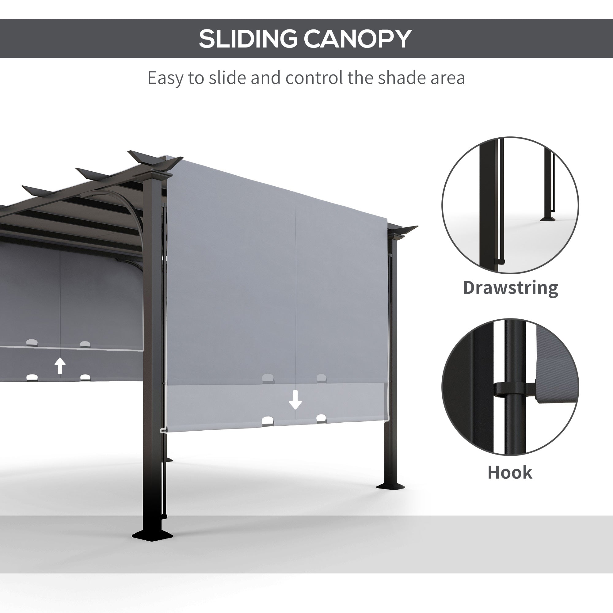 10' x 10' Outdoor Pergola Gazebo with Sliding Canopy - Grey-DECOROLALA