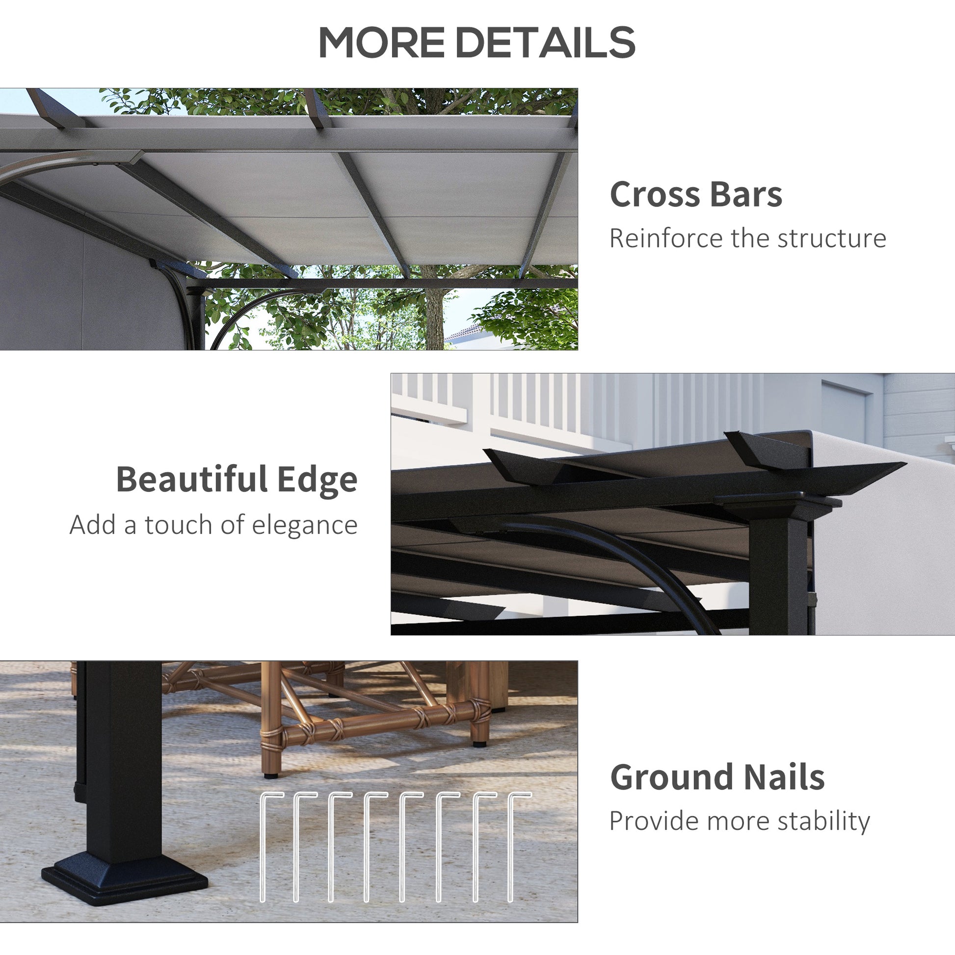 10' x 10' Outdoor Pergola Gazebo with Sliding Canopy - Grey-DECOROLALA