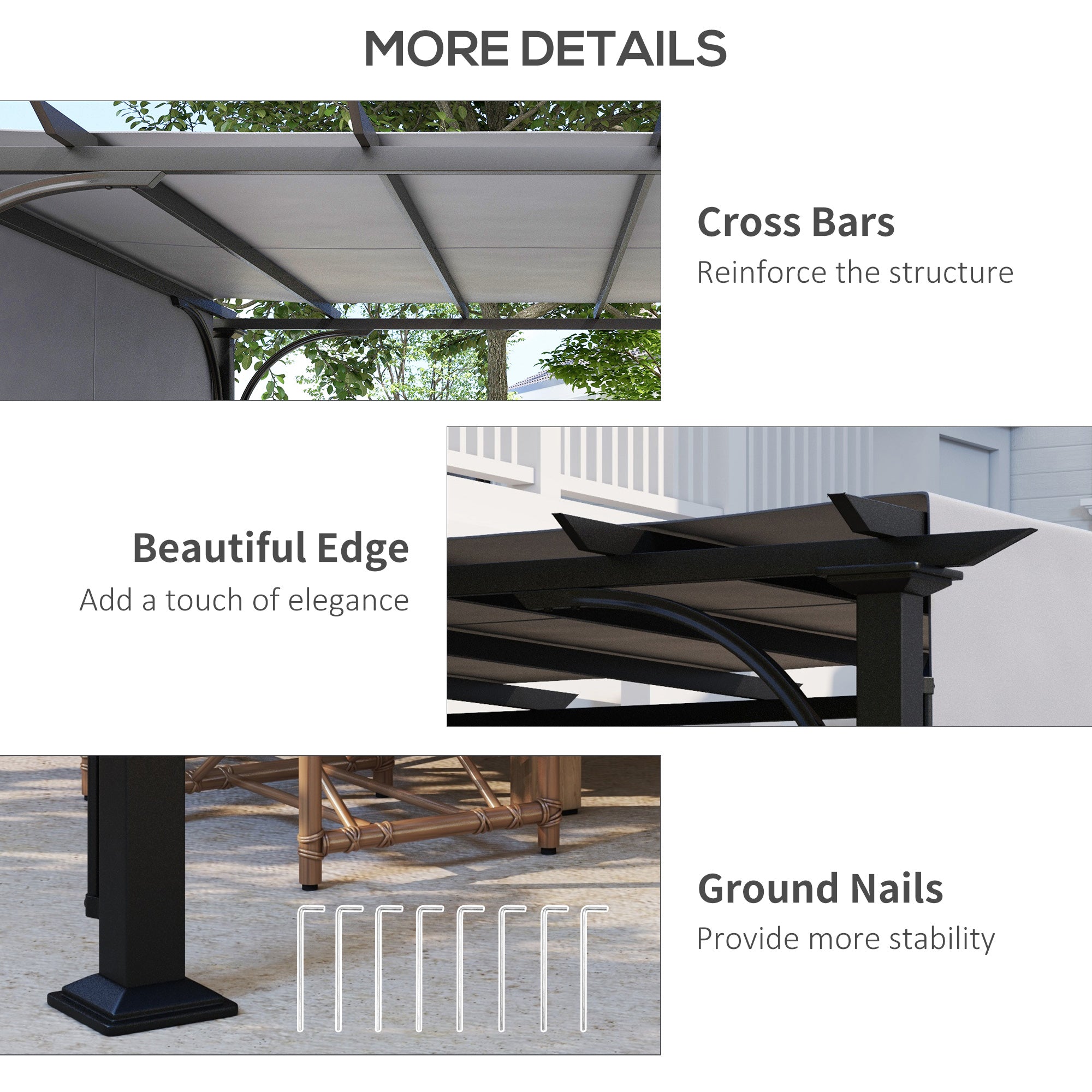 10' x 10' Outdoor Pergola Gazebo with Sliding Canopy - Grey-DECOROLALA
