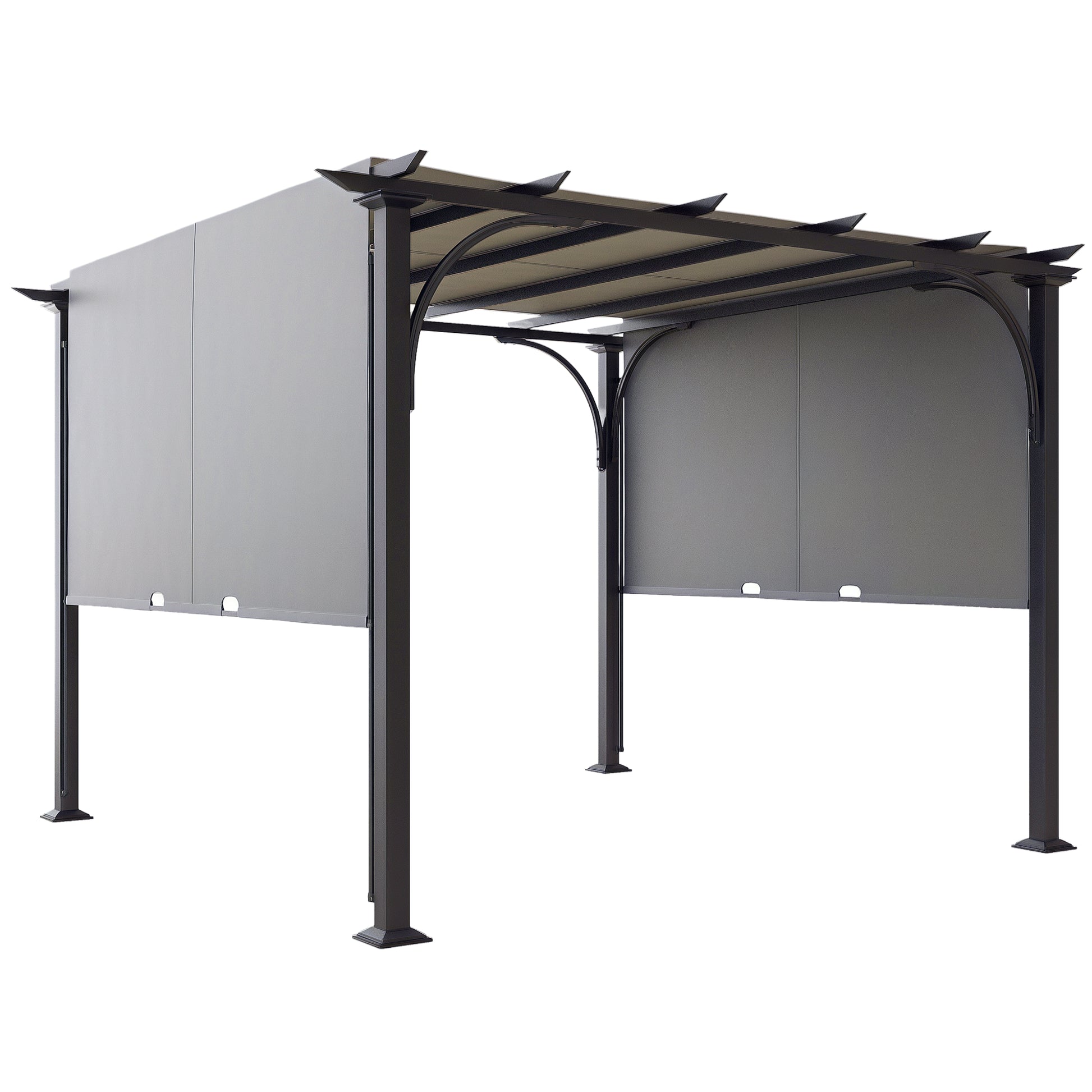 10' x 10' Outdoor Pergola Gazebo with Sliding Canopy - Grey-DECOROLALA