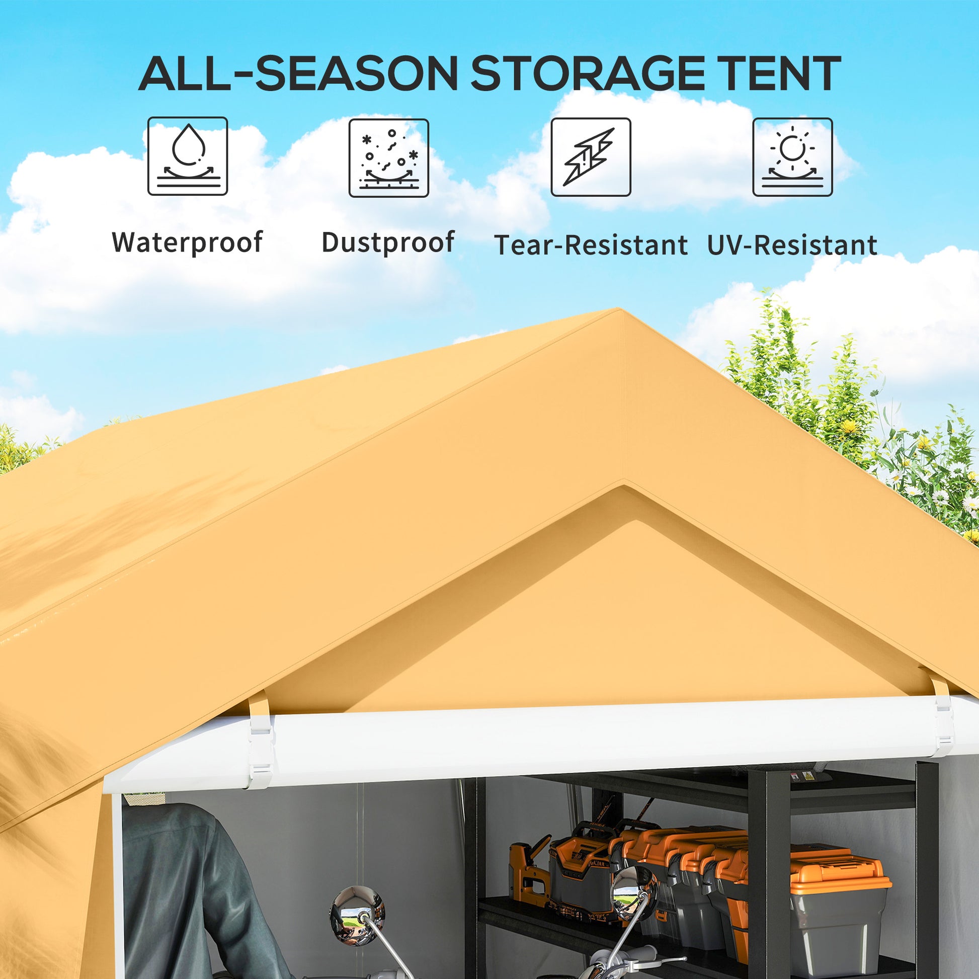 10' x 10' Outdoor Storage Shed Portable Garage - Beige-Patio & Garden > Lawn & Garden > Sheds > Portable Shed-DECOROLALA