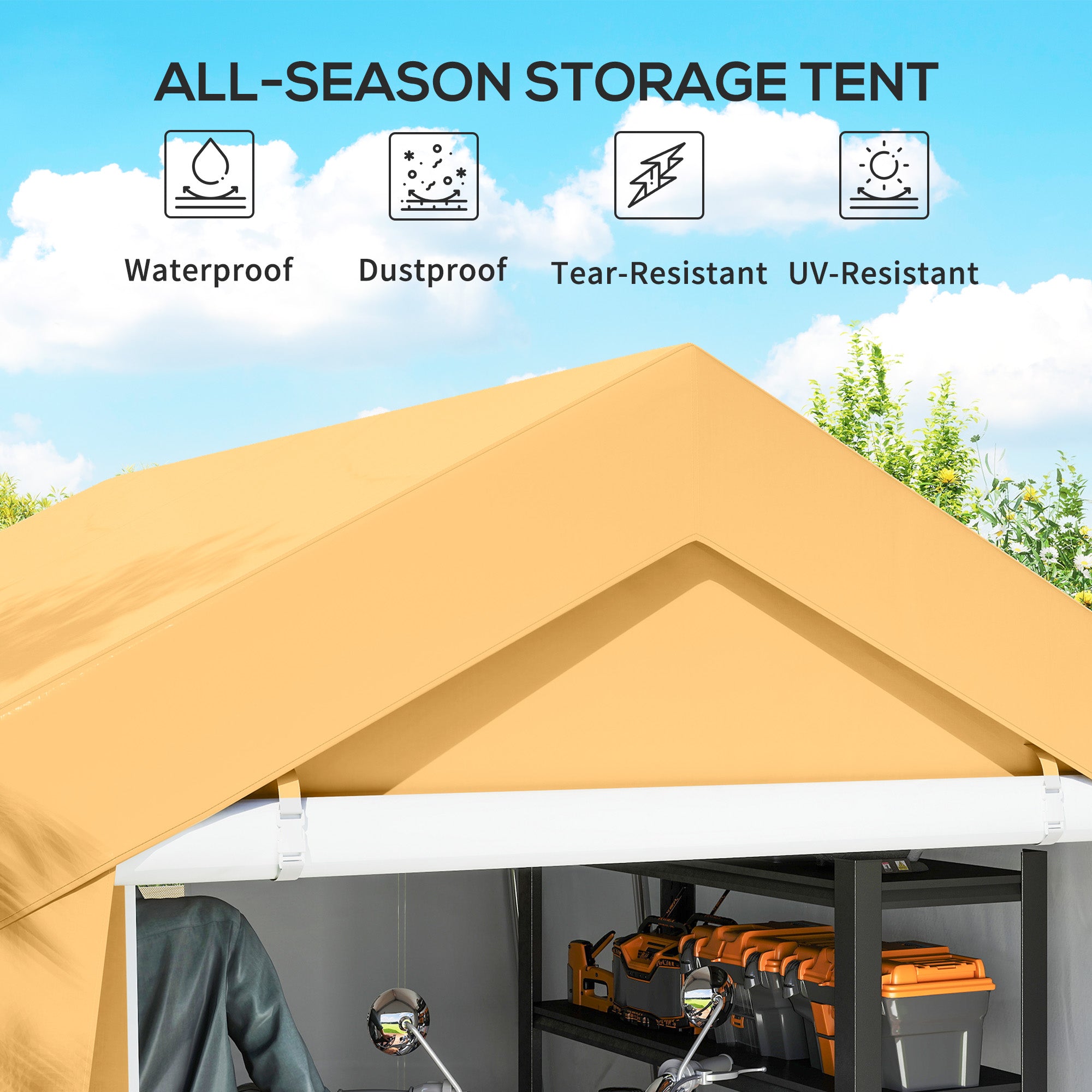 10' x 10' Outdoor Storage Shed Portable Garage - Beige-Patio & Garden > Lawn & Garden > Sheds > Portable Shed-DECOROLALA