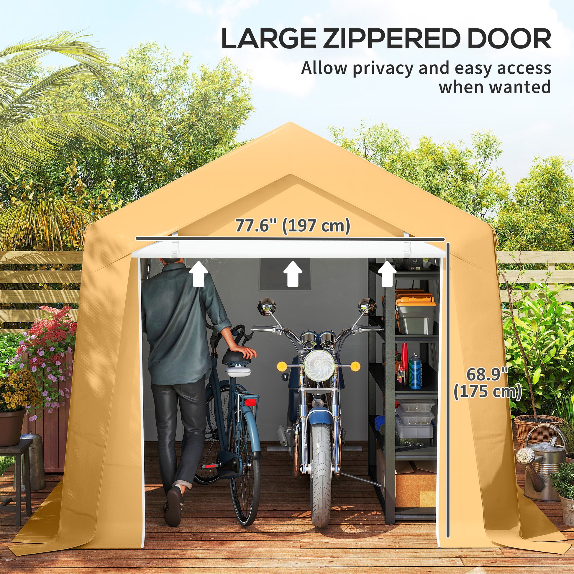 10' x 10' Outdoor Storage Shed Portable Garage - Beige-Patio & Garden > Lawn & Garden > Sheds > Portable Shed-DECOROLALA