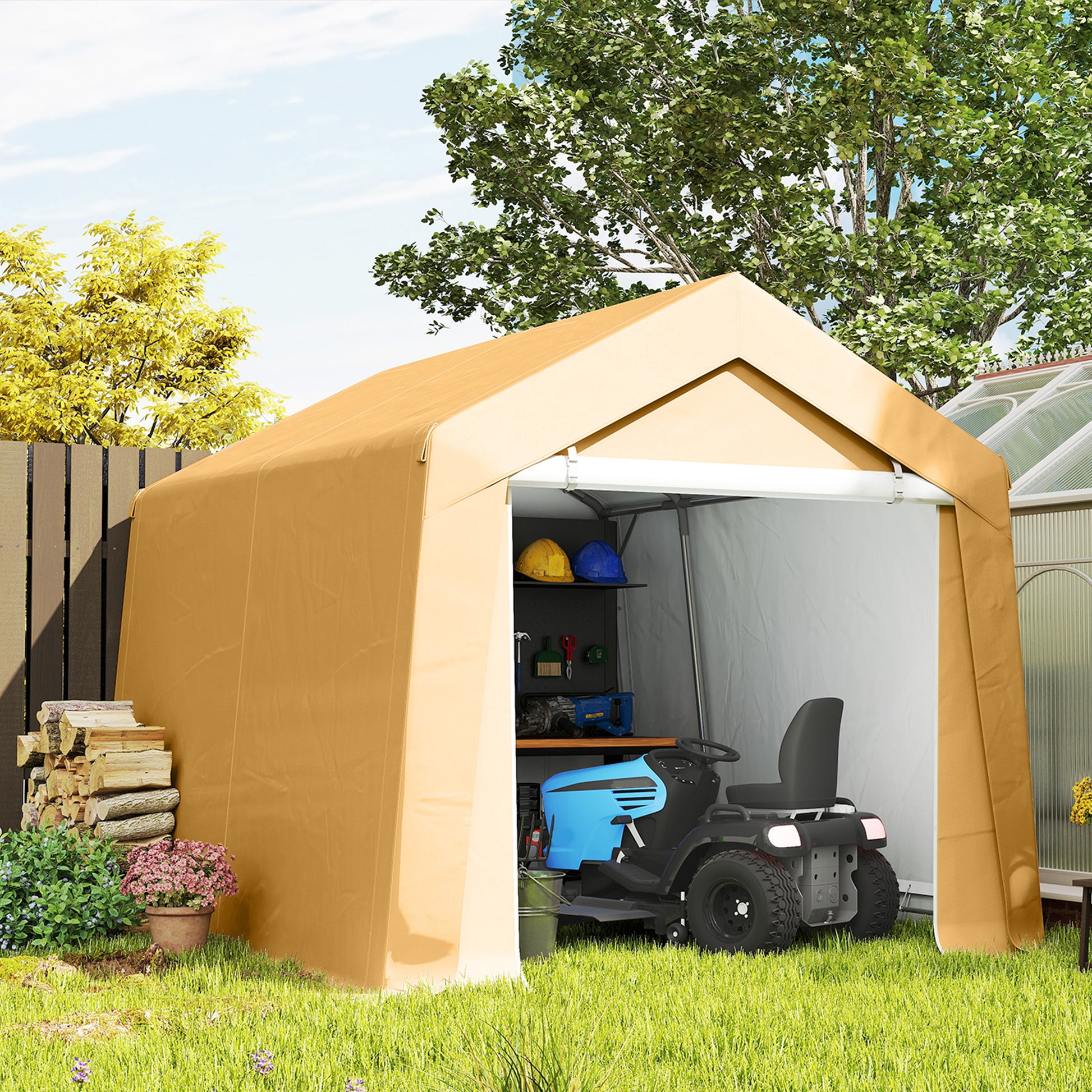 10' x 10' Outdoor Storage Shed Portable Garage - Beige-Patio & Garden > Lawn & Garden > Sheds > Portable Shed-DECOROLALA