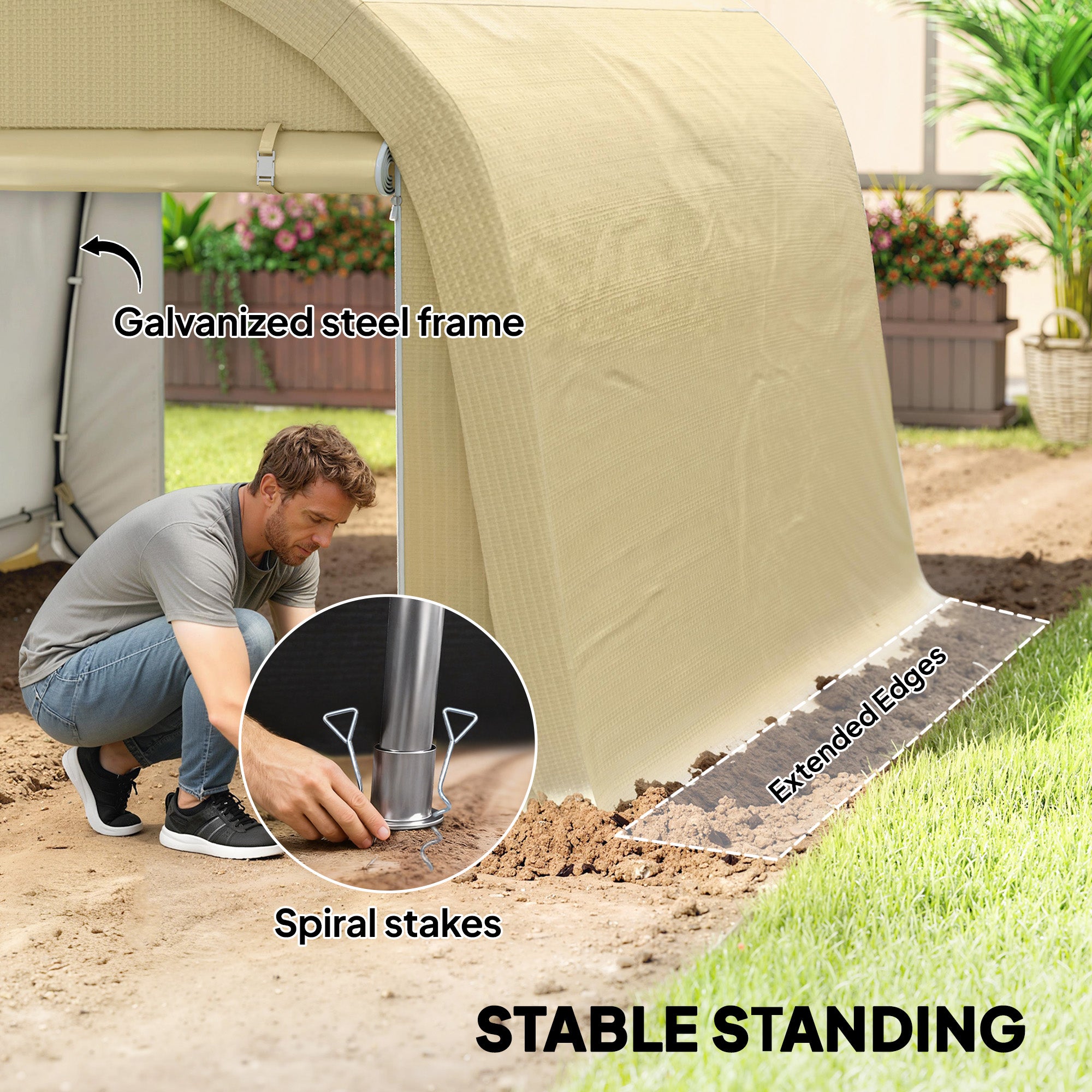 10' x 10' Outdoor Storage Tent - Beige Waterproof Shed-Patio & Garden > Lawn & Garden > Sheds > Portable Shed-DECOROLALA