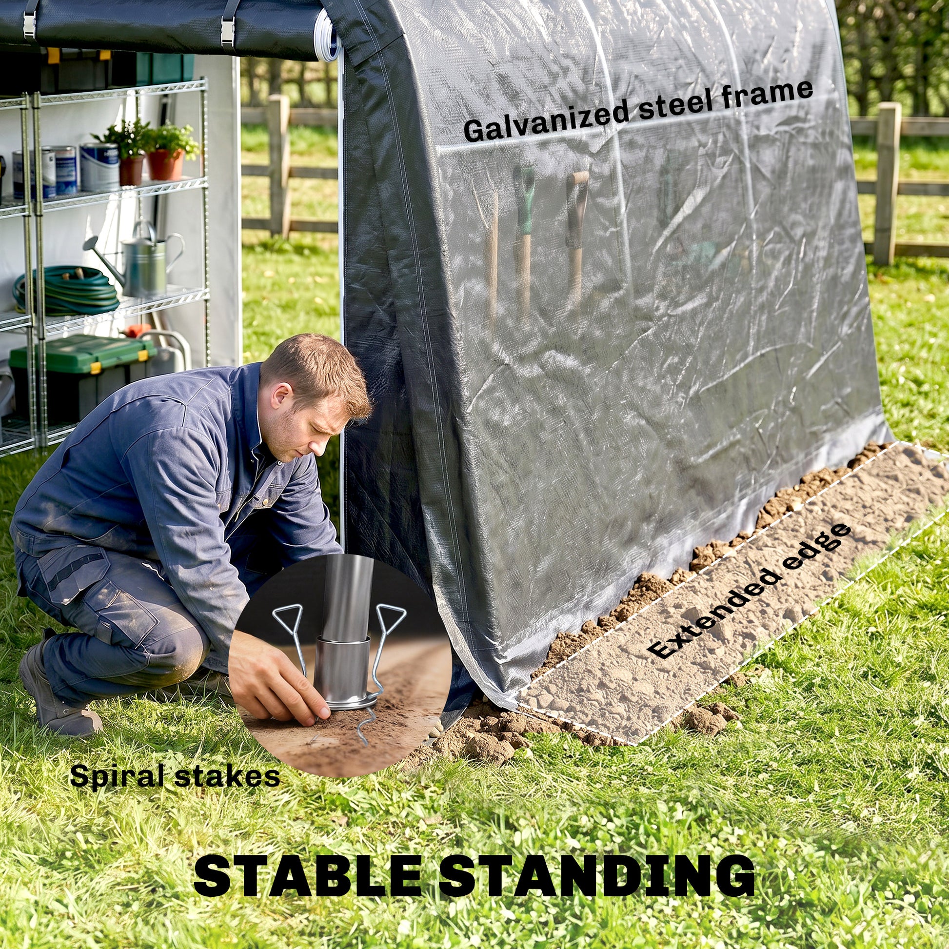 10' x 10' Outdoor Storage Tent - Gray Waterproof Portable Shed-Patio & Garden > Lawn & Garden > Sheds > Portable Shed-DECOROLALA