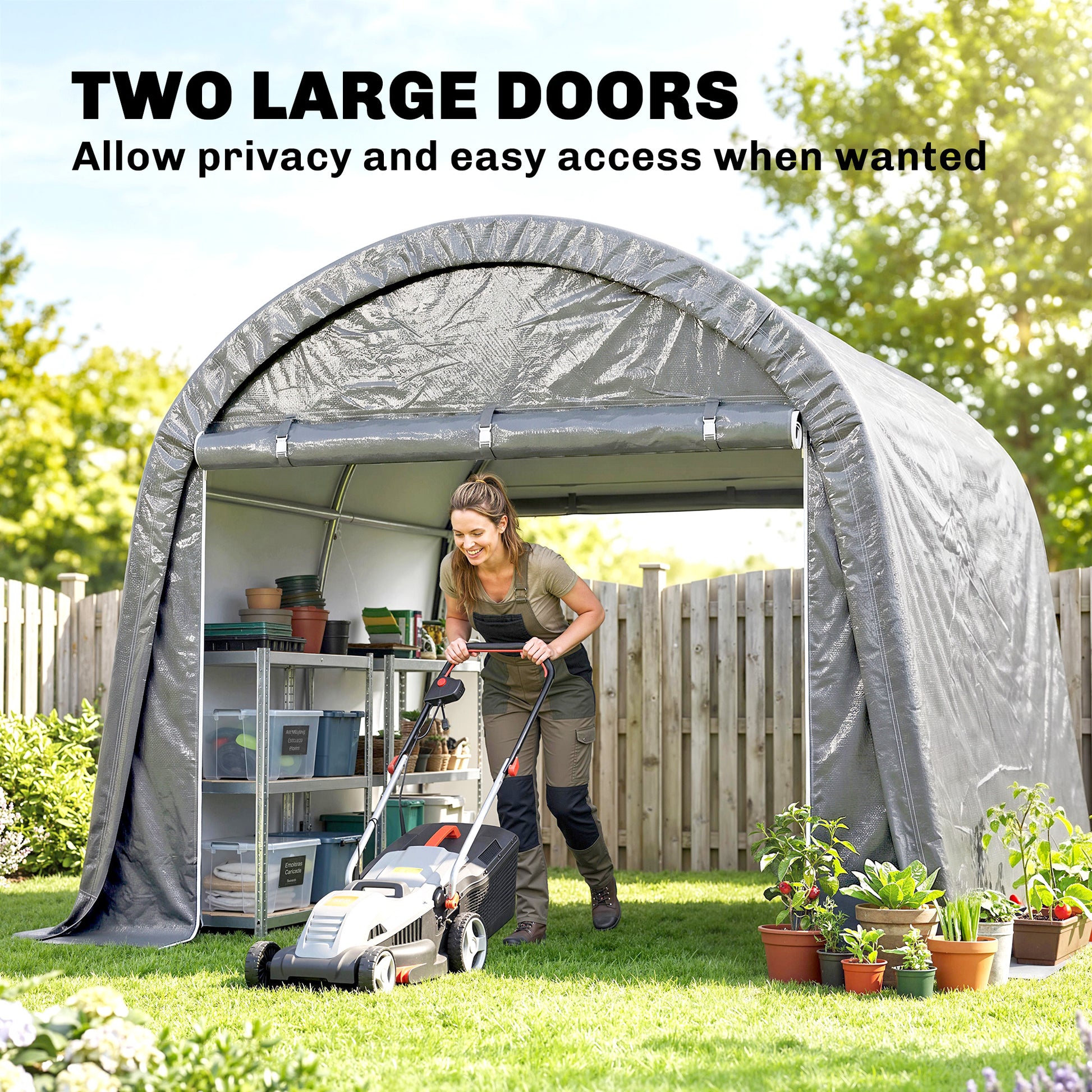 10' x 10' Outdoor Storage Tent - Waterproof Portable Shed Grey-Patio & Garden > Lawn & Garden > Sheds > Portable Shed-DECOROLALA