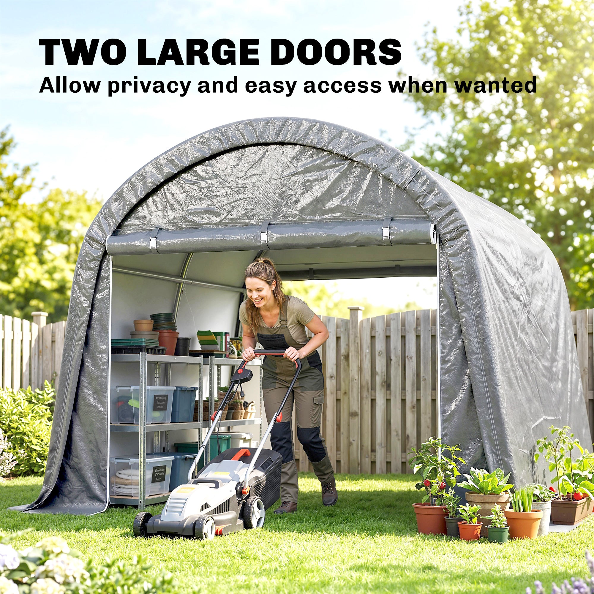10' x 10' Outdoor Storage Tent - Waterproof Portable Shed Grey-Patio & Garden > Lawn & Garden > Sheds > Portable Shed-DECOROLALA