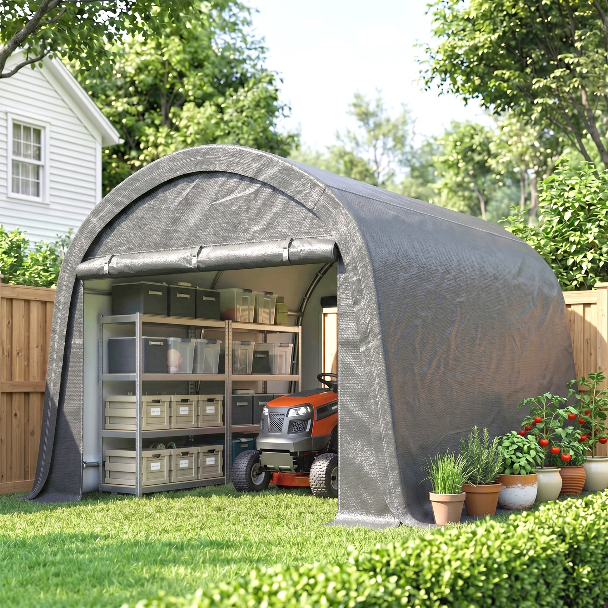 10' x 10' Outdoor Storage Tent - Waterproof Portable Shed Grey-Patio & Garden > Lawn & Garden > Sheds > Portable Shed-DECOROLALA