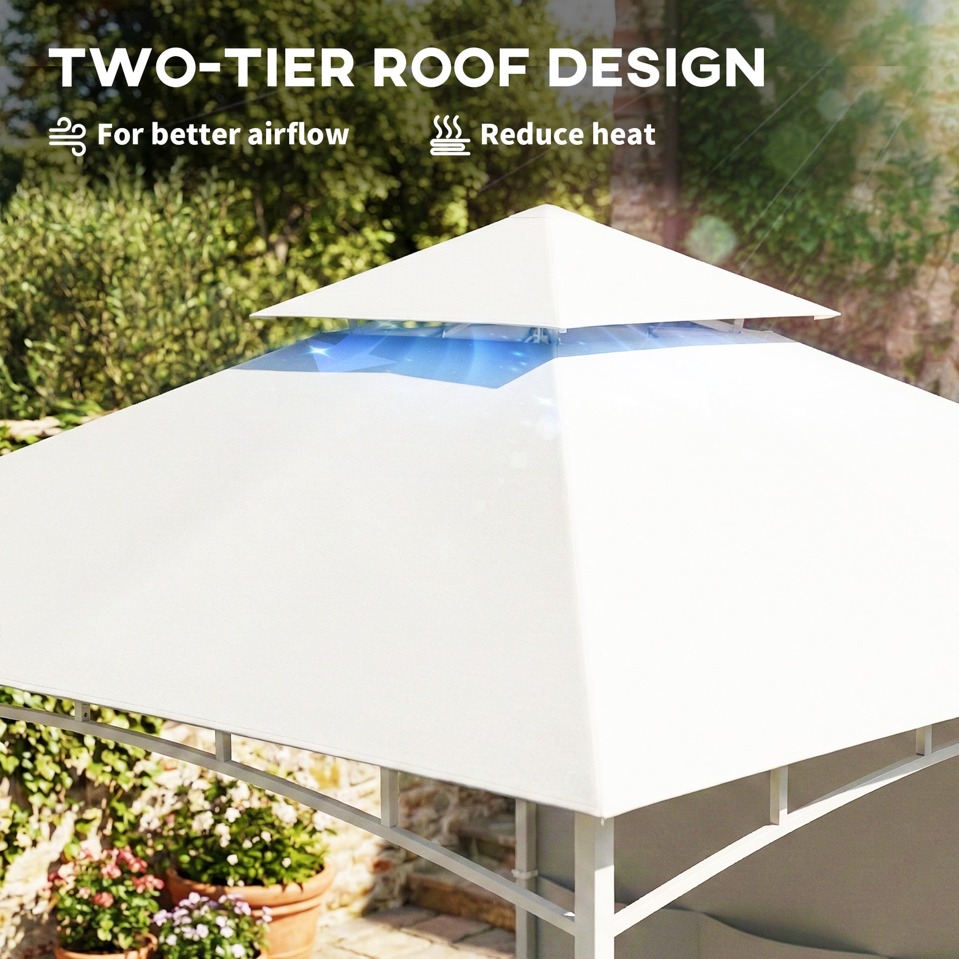 10' x 10' Patio Gazebo - Cream White Double Roof-DECOROLALA