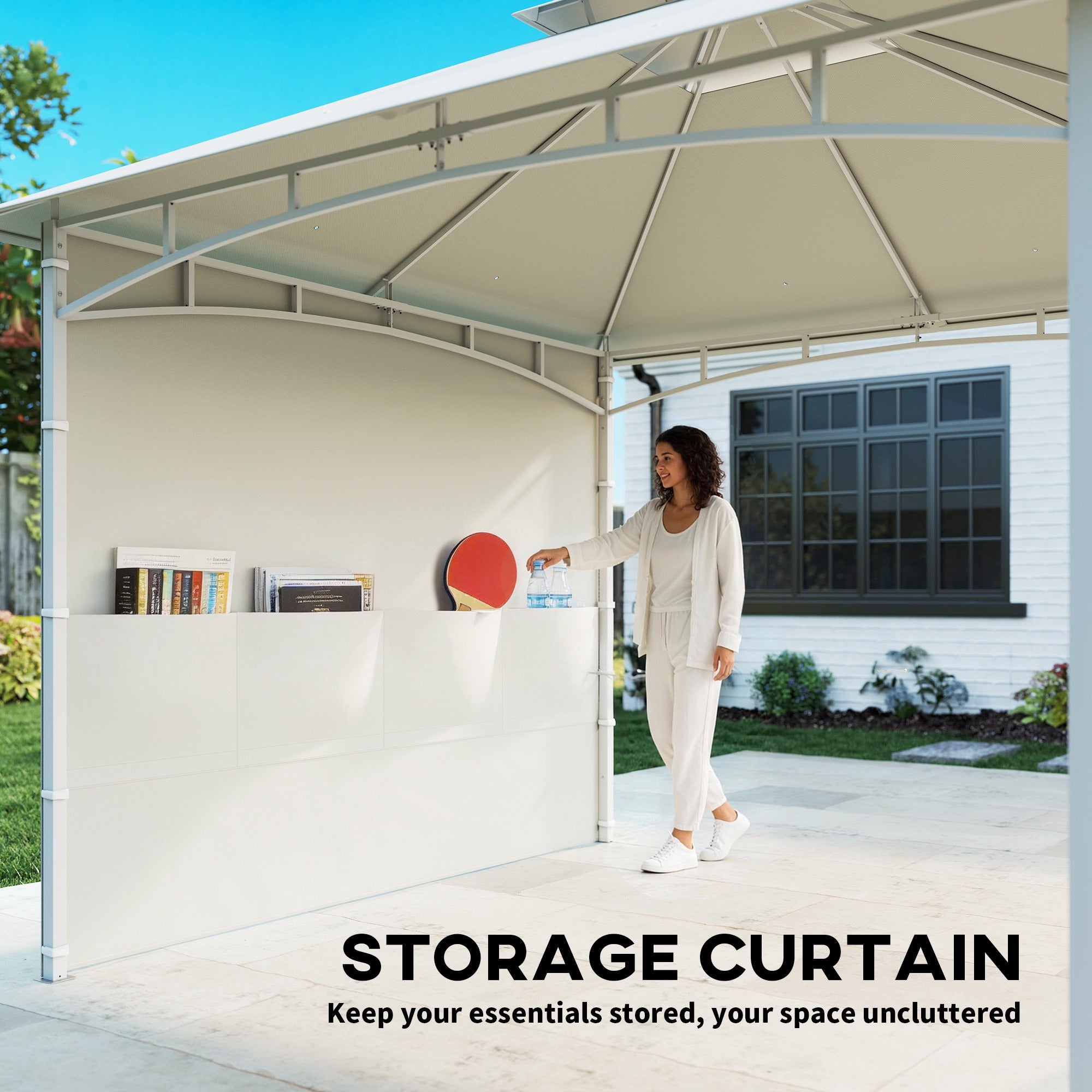 10' x 10' Patio Gazebo - Cream White Double Roof-DECOROLALA