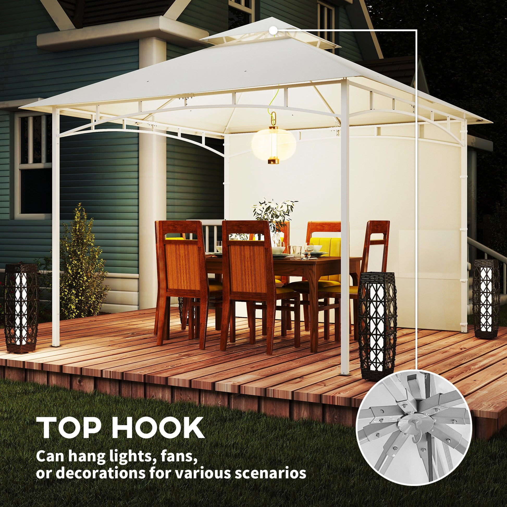 10' x 10' Patio Gazebo - Cream White Double Roof-DECOROLALA