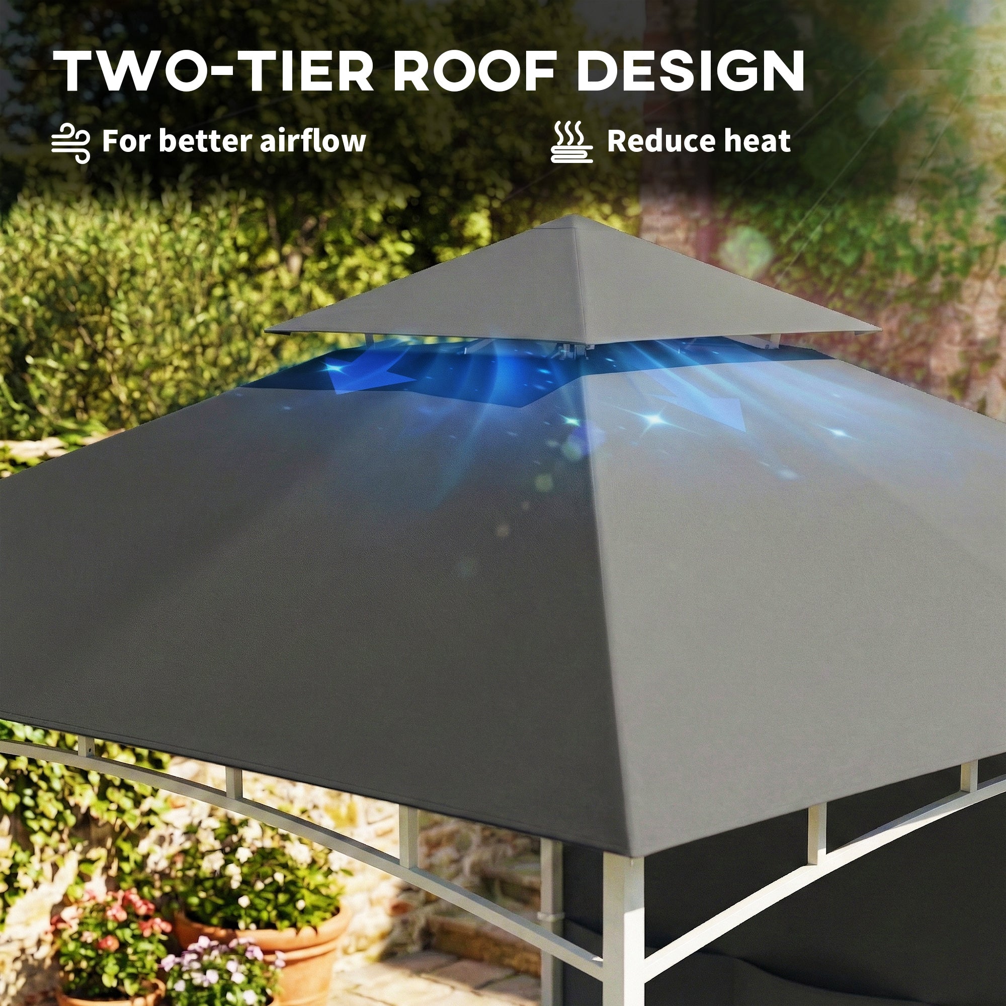 10' x 10' Patio Gazebo - Double Roof Dark Grey-DECOROLALA