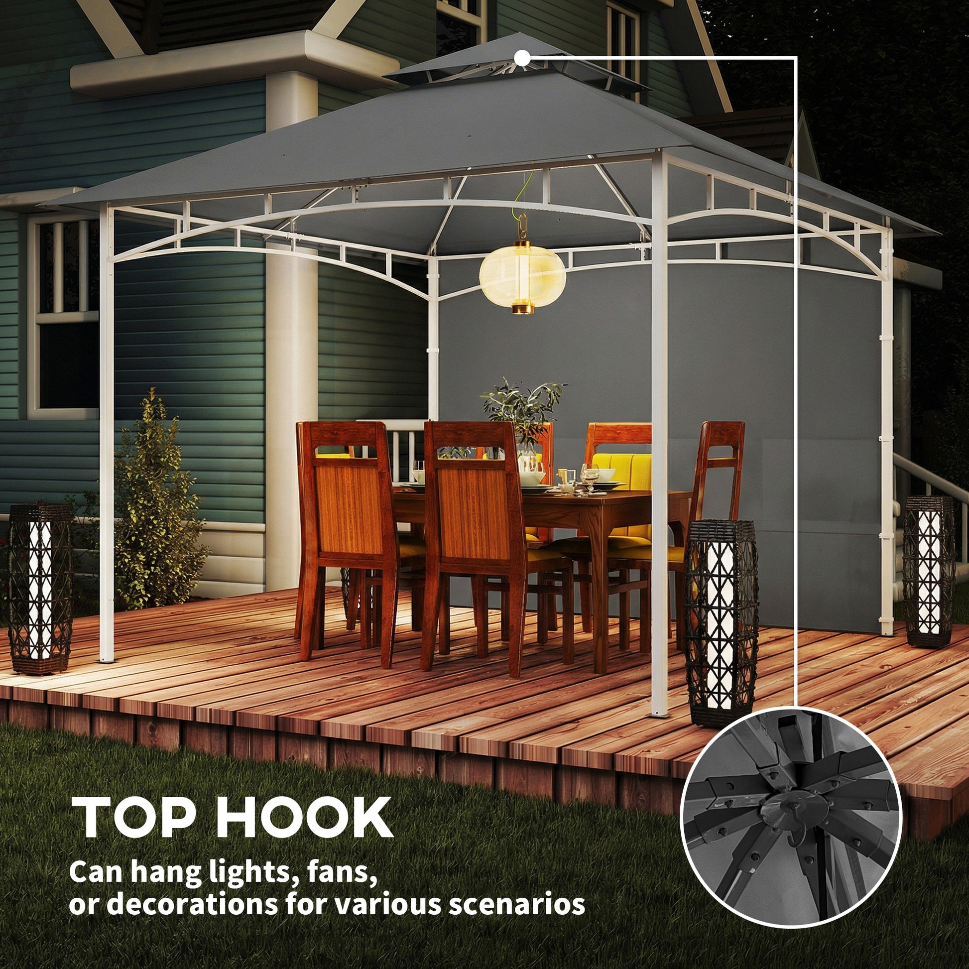 10' x 10' Patio Gazebo - Double Roof Dark Grey-DECOROLALA