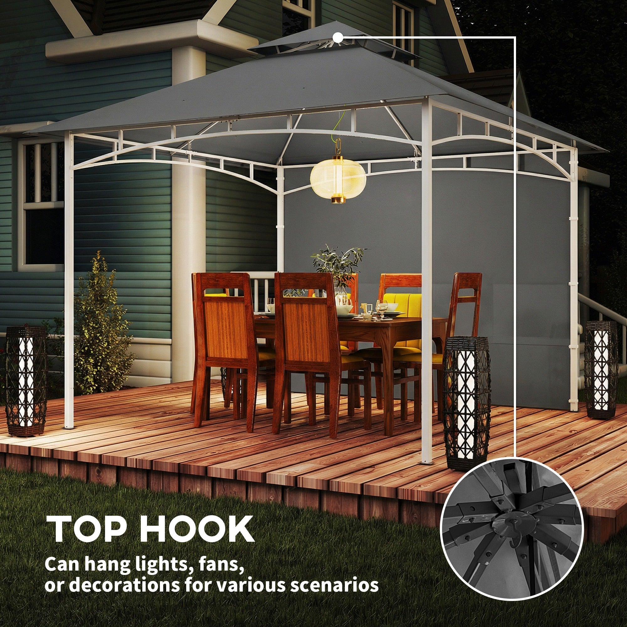 10' x 10' Patio Gazebo - Double Roof Dark Grey-DECOROLALA