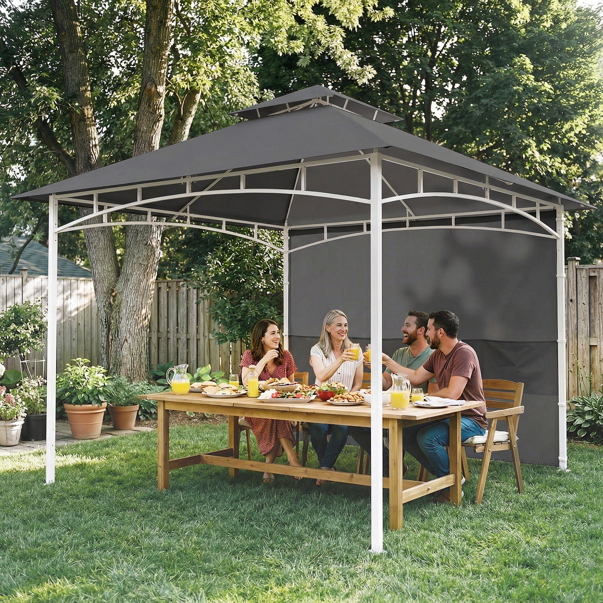 10' x 10' Patio Gazebo - Double Roof Dark Grey-DECOROLALA