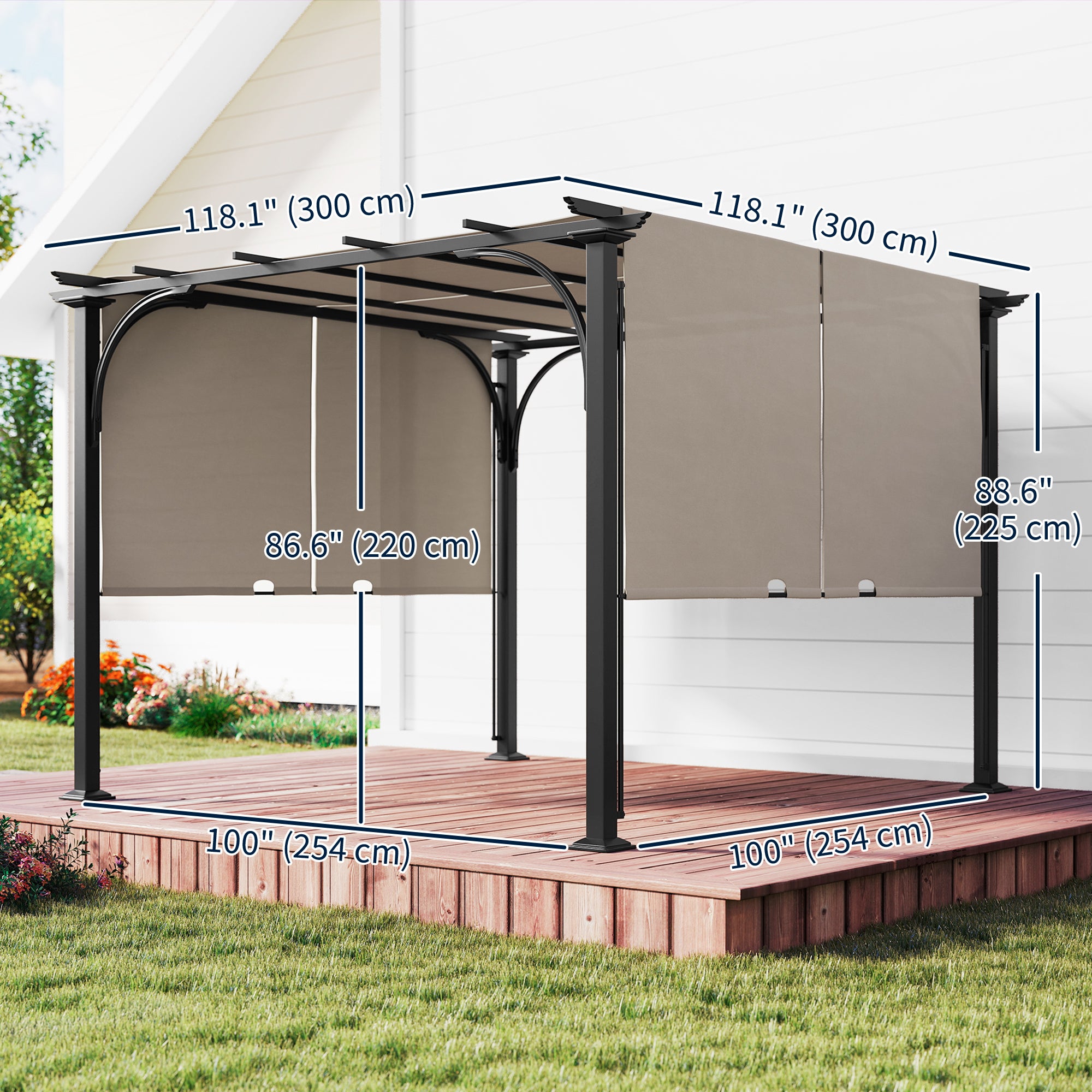 10' x 10' Patio Gazebo Sun Shelter, Steel Frame, Beige-DECOROLALA