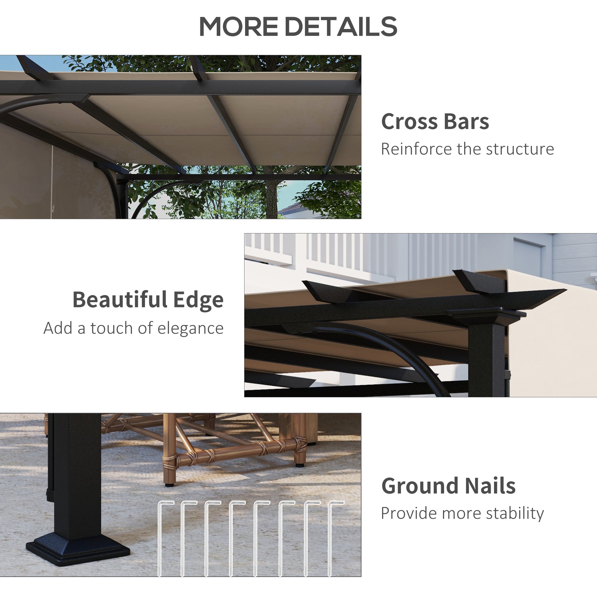 10' x 10' Patio Gazebo Sun Shelter, Steel Frame, Beige-DECOROLALA