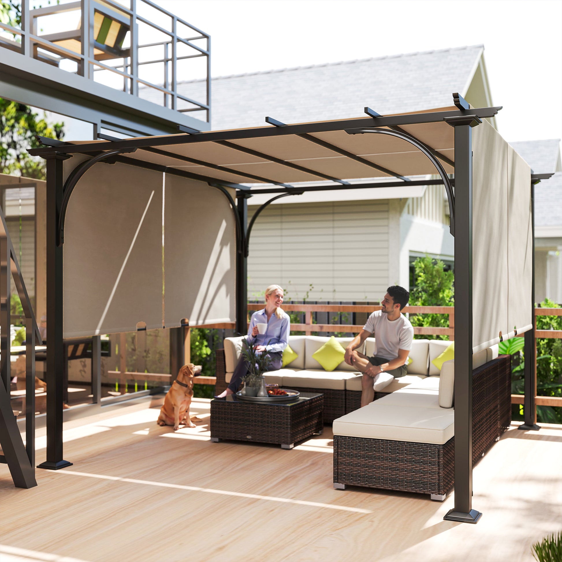 10' x 10' Patio Gazebo Sun Shelter, Steel Frame, Beige-DECOROLALA