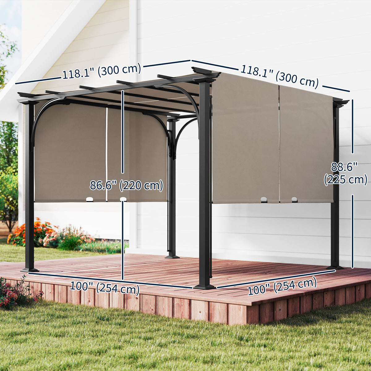 10' x 10' Patio Gazebo Sun Shelter, Steel Frame, Beige-Gazebos-DECOROLALA