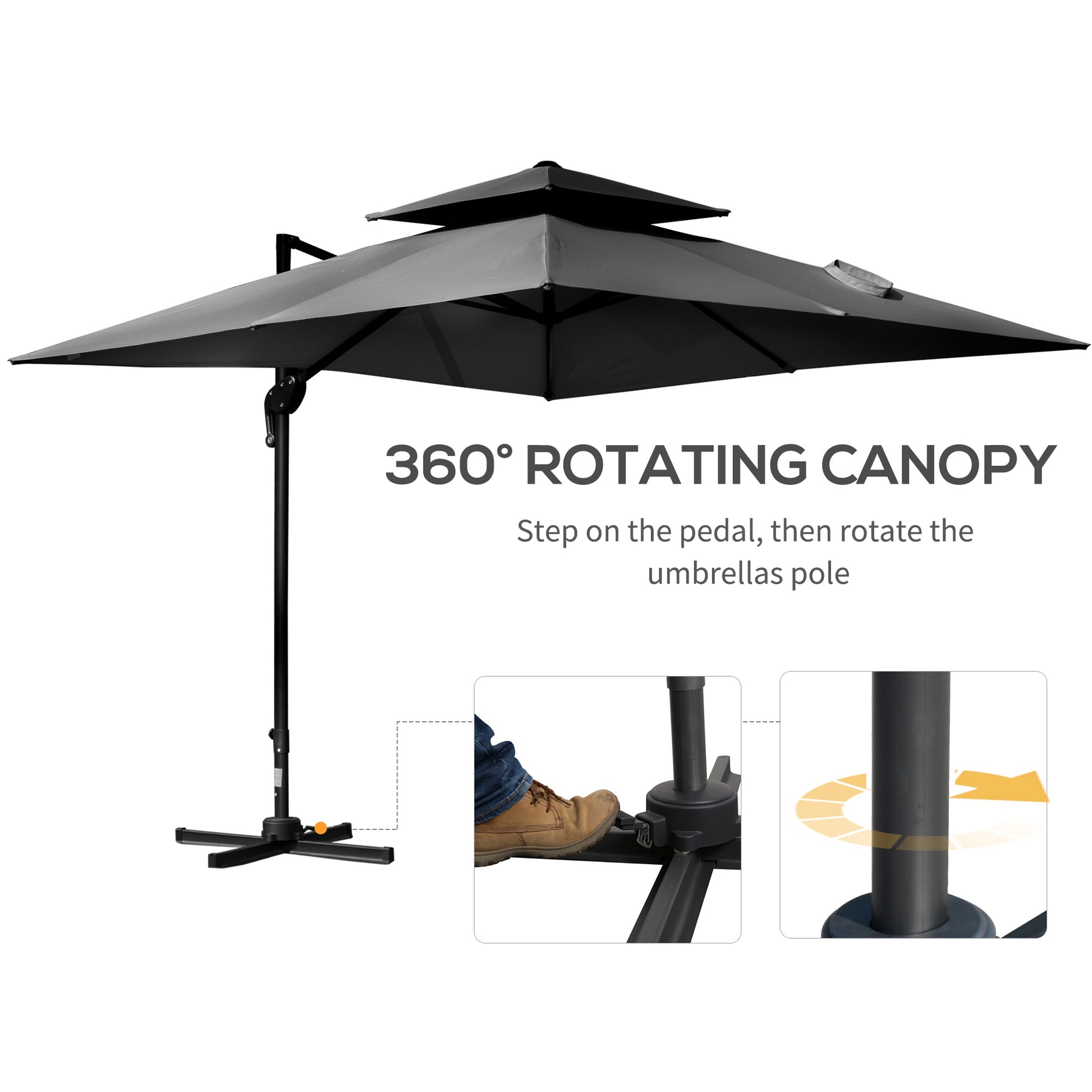 10' x 10' Patio Umbrella, Charcoal Grey, 360¡ Rotation, 5 Tilt Angles-DECOROLALA