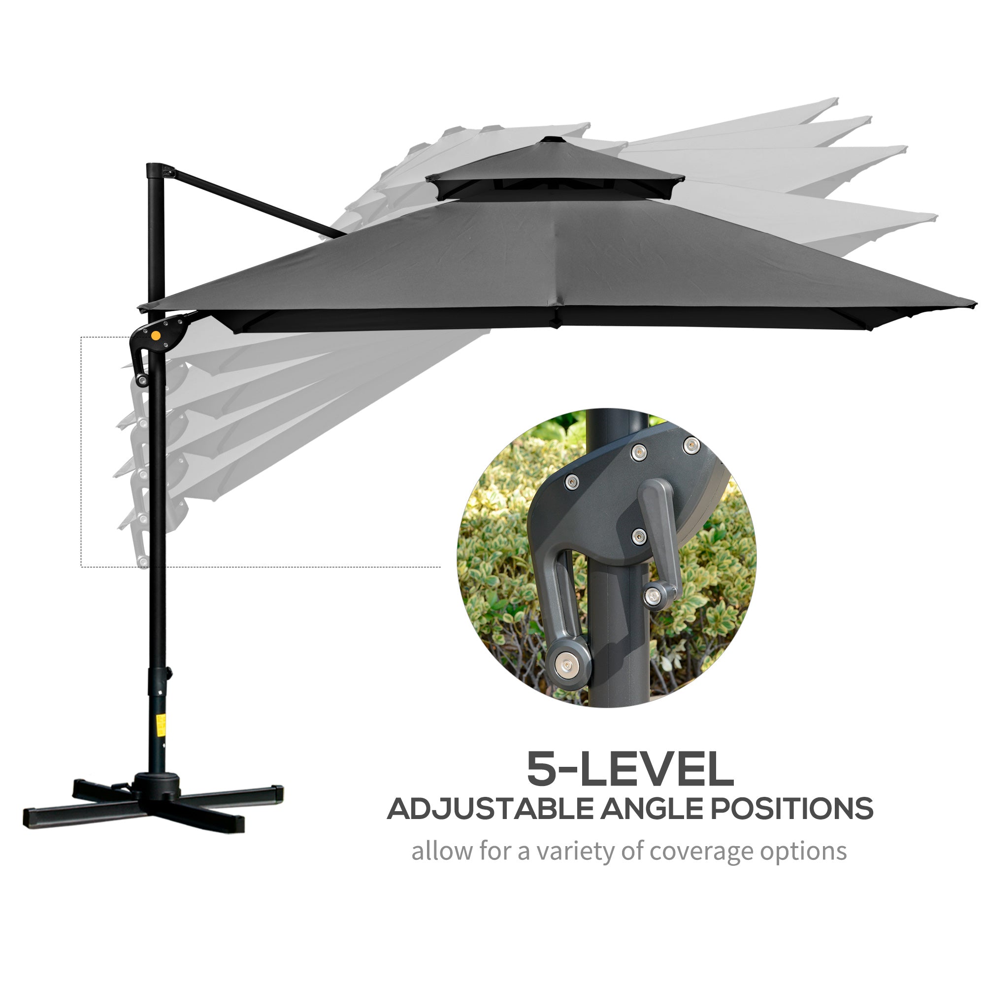 10' x 10' Patio Umbrella, Charcoal Grey, 360¡ Rotation, 5 Tilt Angles-DECOROLALA