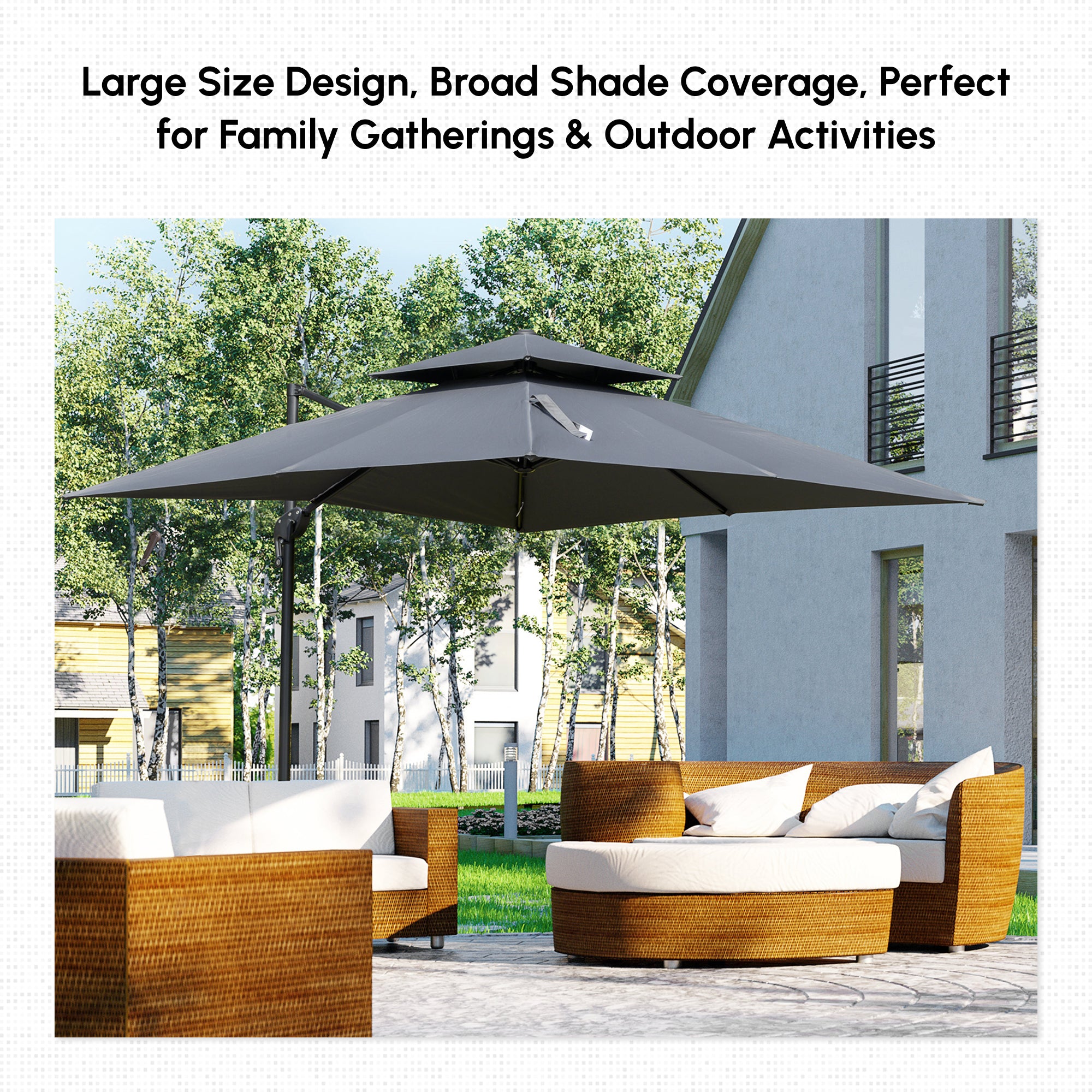 10' x 10' Patio Umbrella, Charcoal Grey, 360¡ Rotation, 5 Tilt Angles-DECOROLALA