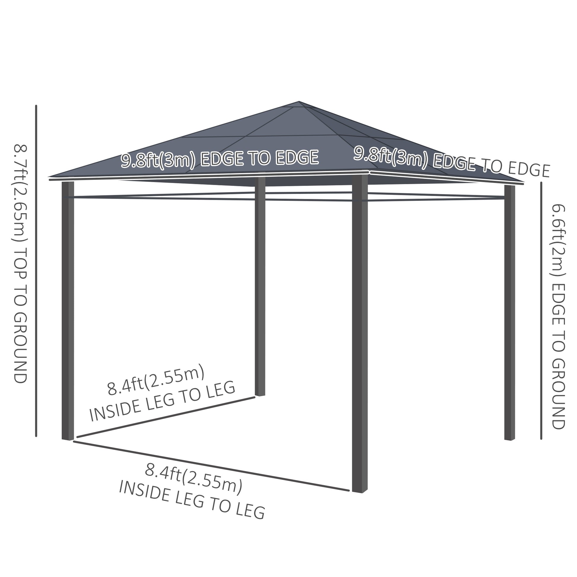 10' x 10' Polycarbonate Gazebo - Dark Grey Aluminum-DECOROLALA