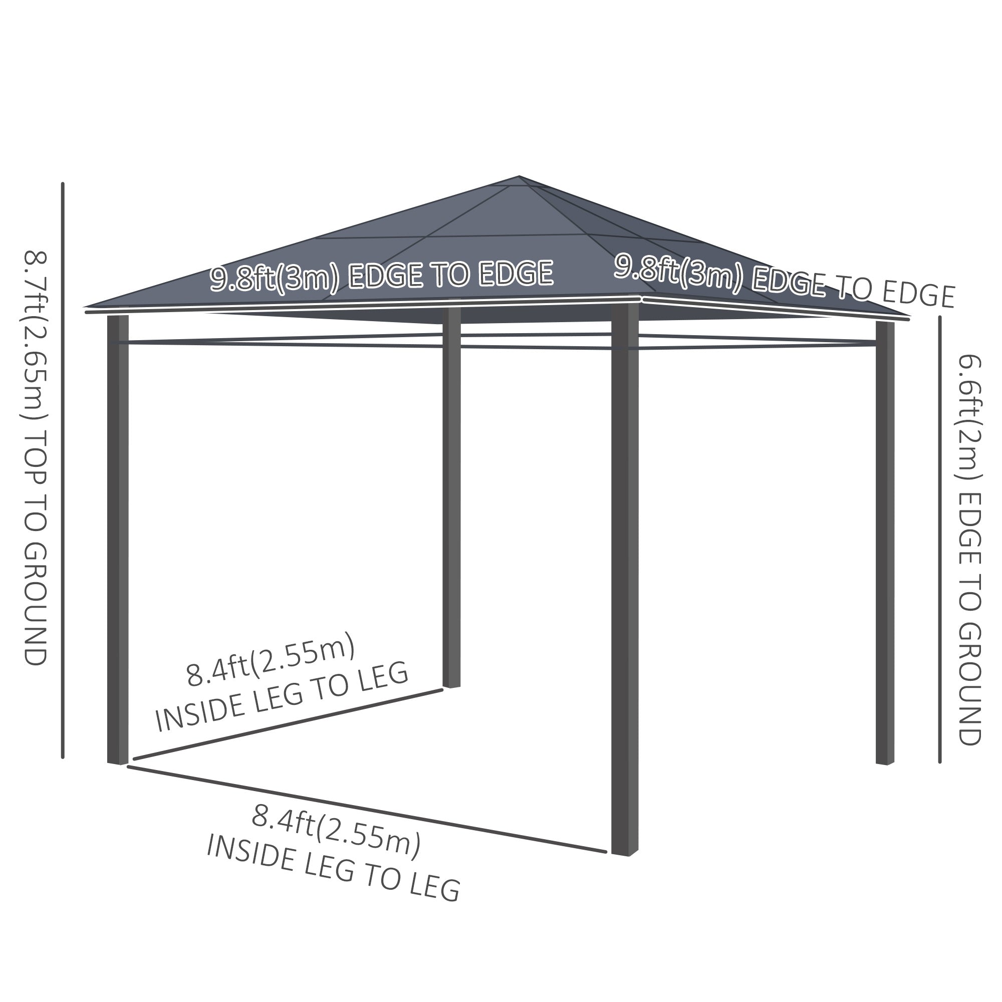 10' x 10' Polycarbonate Gazebo - Dark Grey Aluminum-DECOROLALA