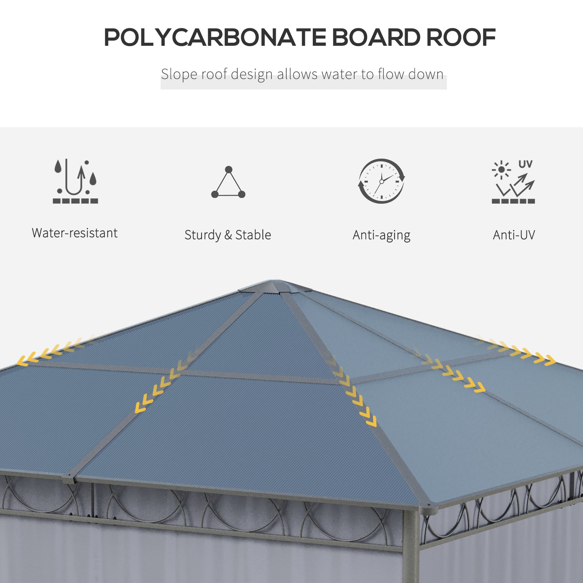 10' x 10' Polycarbonate Gazebo - Dark Grey Aluminum-DECOROLALA