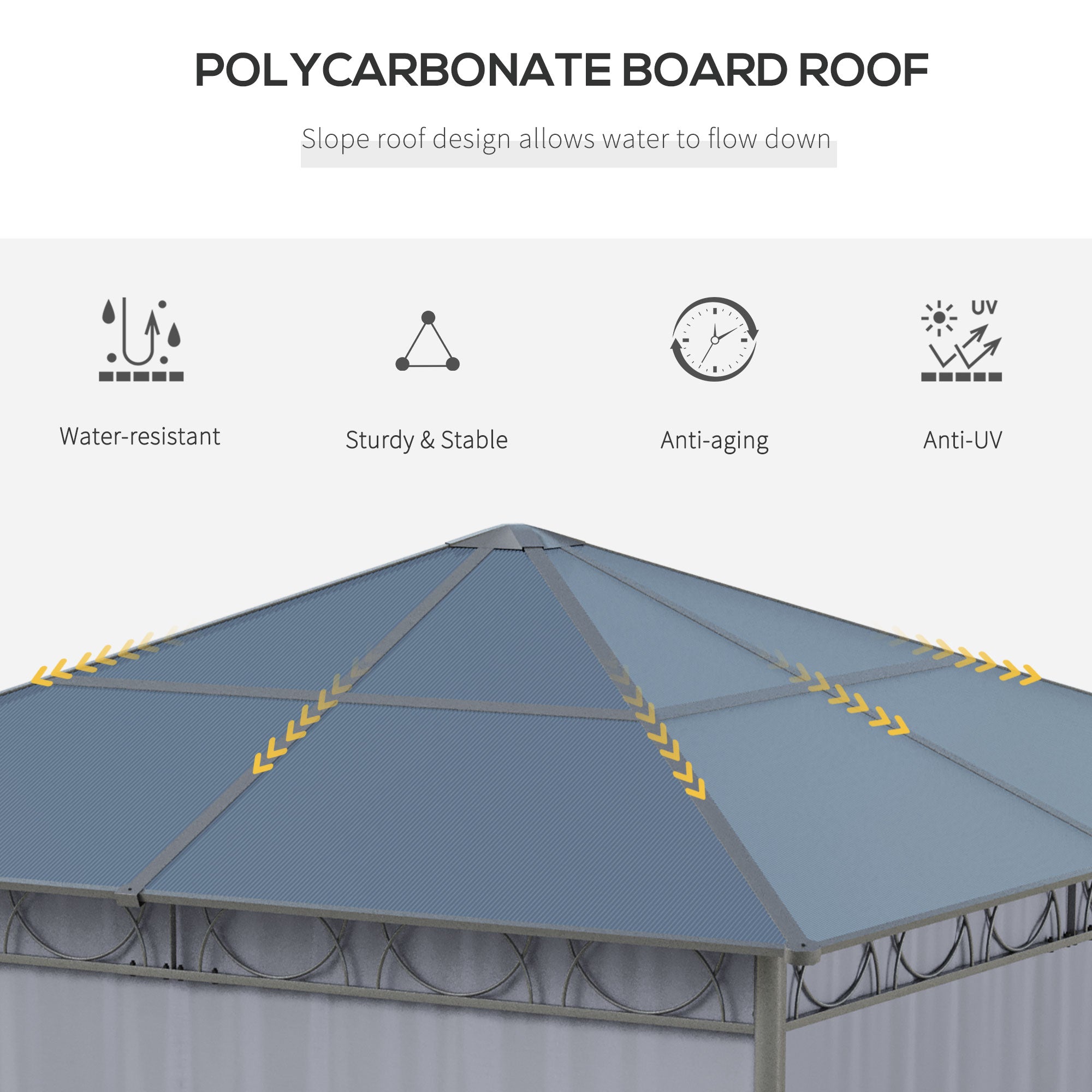 10' x 10' Polycarbonate Gazebo - Dark Grey Aluminum-DECOROLALA