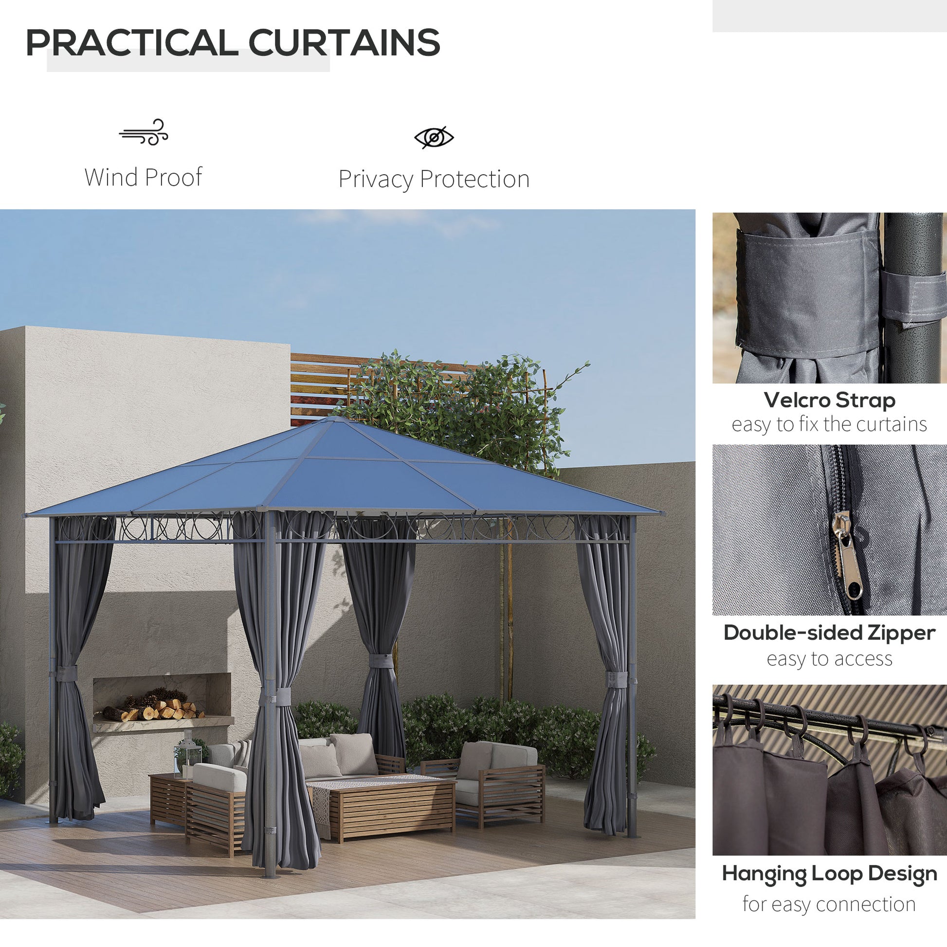 10' x 10' Polycarbonate Gazebo - Dark Grey Aluminum-DECOROLALA
