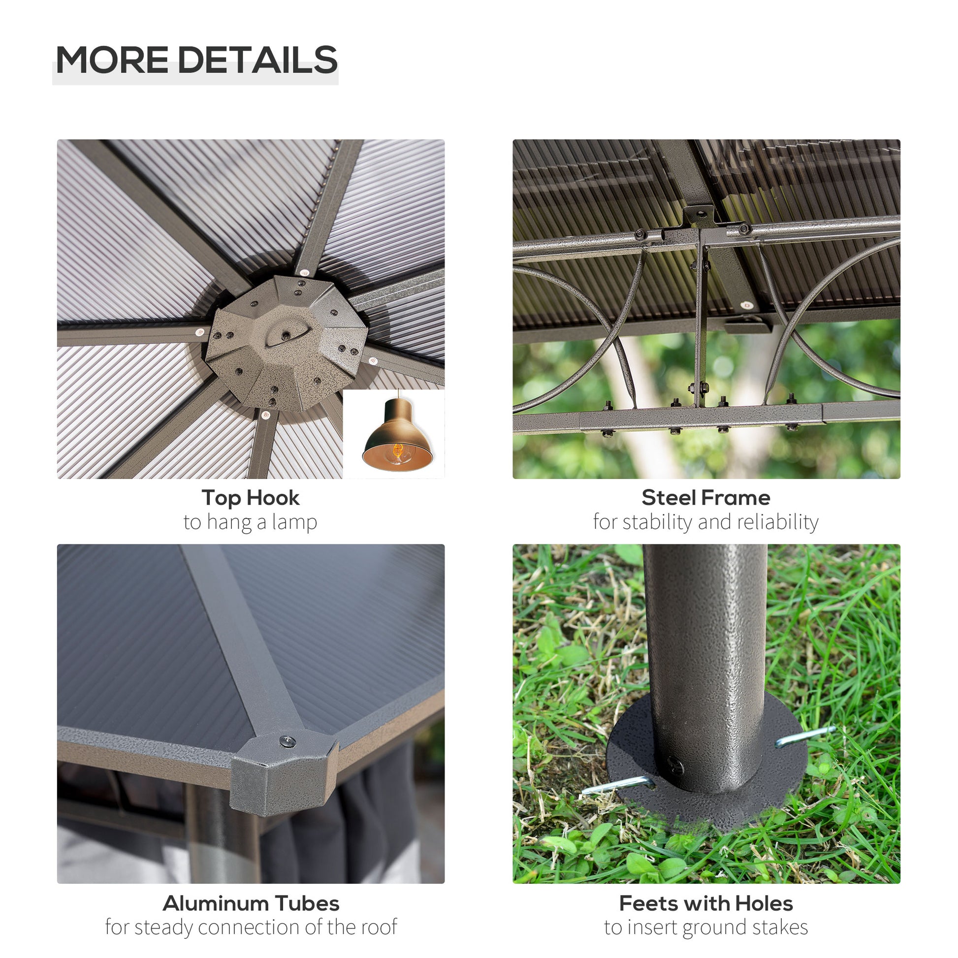 10' x 10' Polycarbonate Gazebo - Dark Grey Aluminum-DECOROLALA