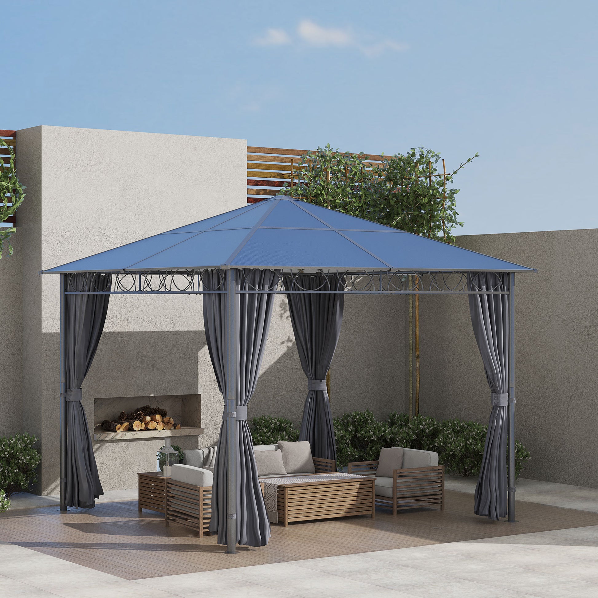 10' x 10' Polycarbonate Gazebo - Dark Grey Aluminum-DECOROLALA