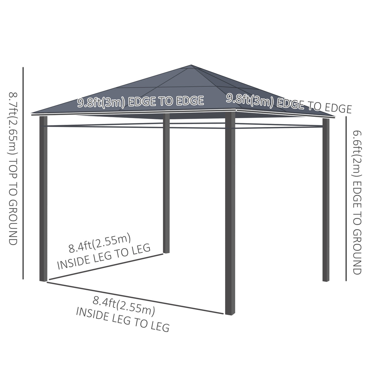 10' x 10' Polycarbonate Gazebo - Dark Grey Aluminum-Gazebos-DECOROLALA