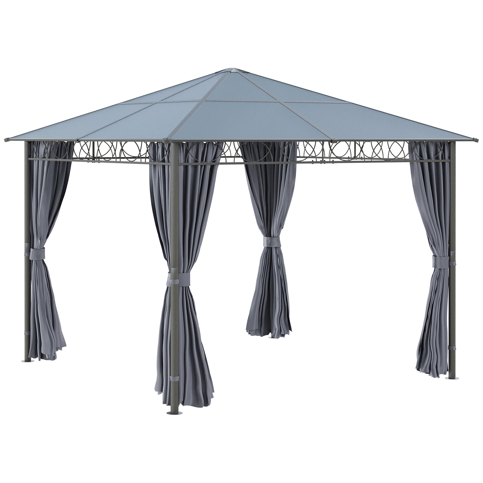 10' x 10' Polycarbonate Gazebo - Dark Grey Aluminum-DECOROLALA