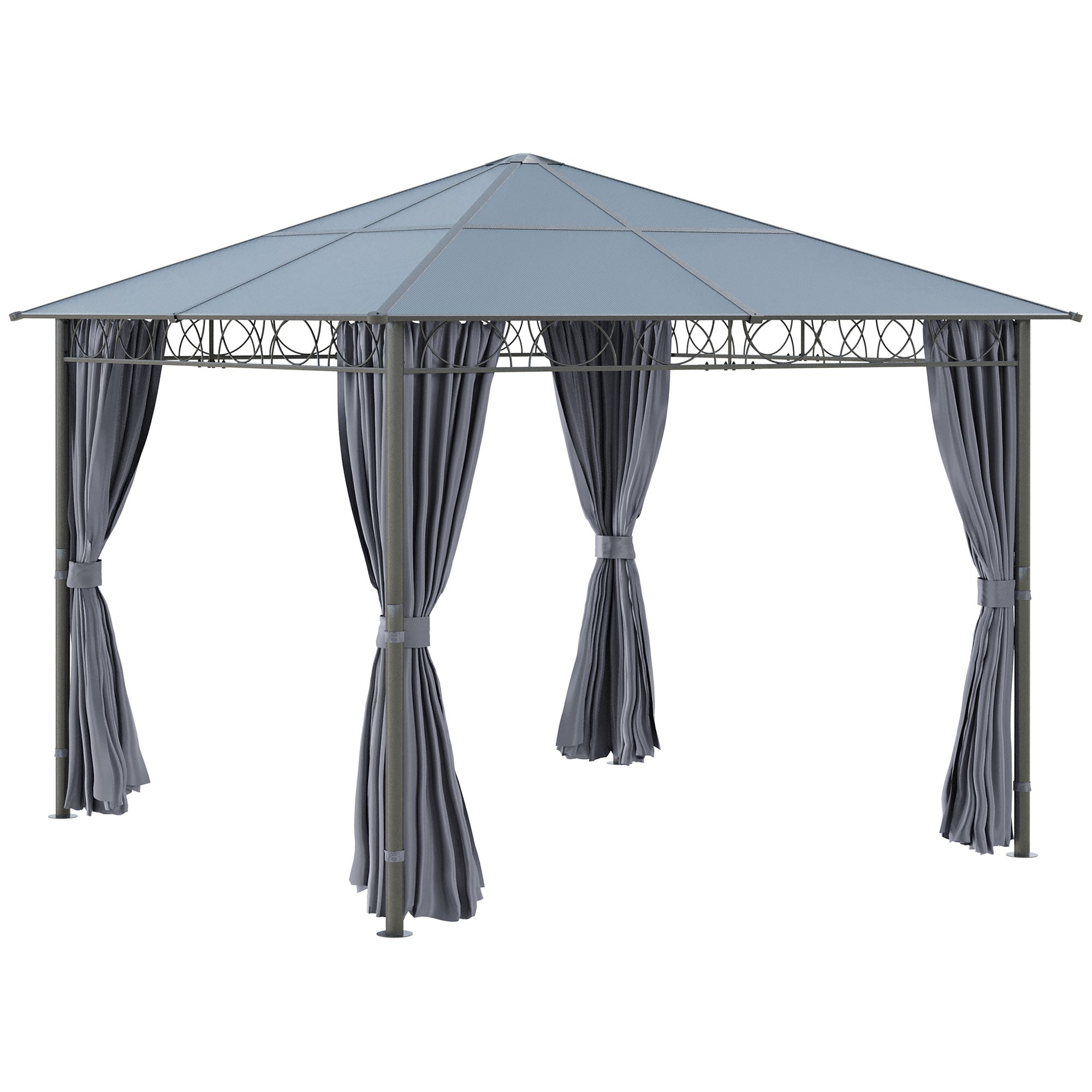 10' x 10' Polycarbonate Gazebo - Dark Grey Aluminum-DECOROLALA