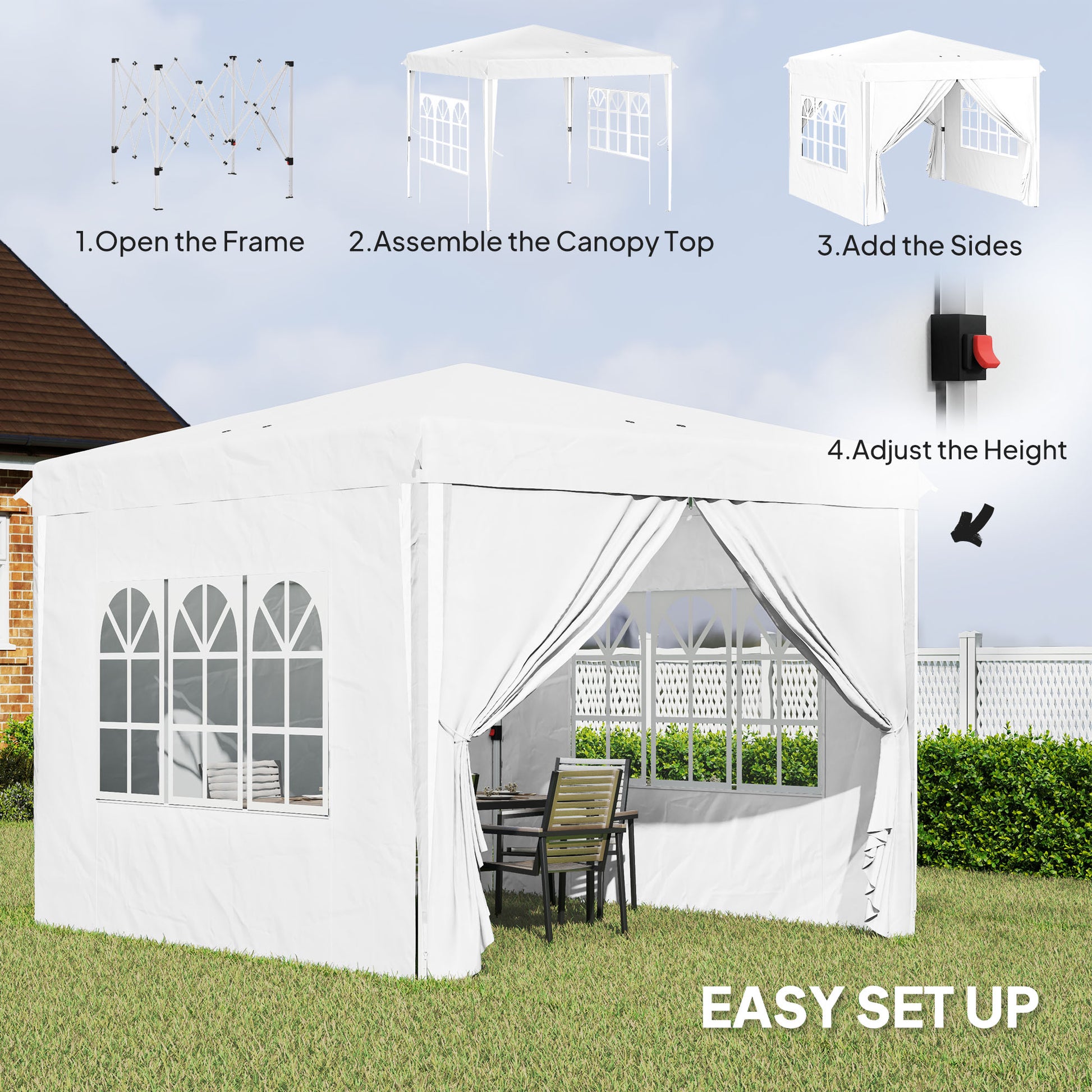 10' x 10' Pop-Up Canopy Tent with Sidewalls - White-DECOROLALA