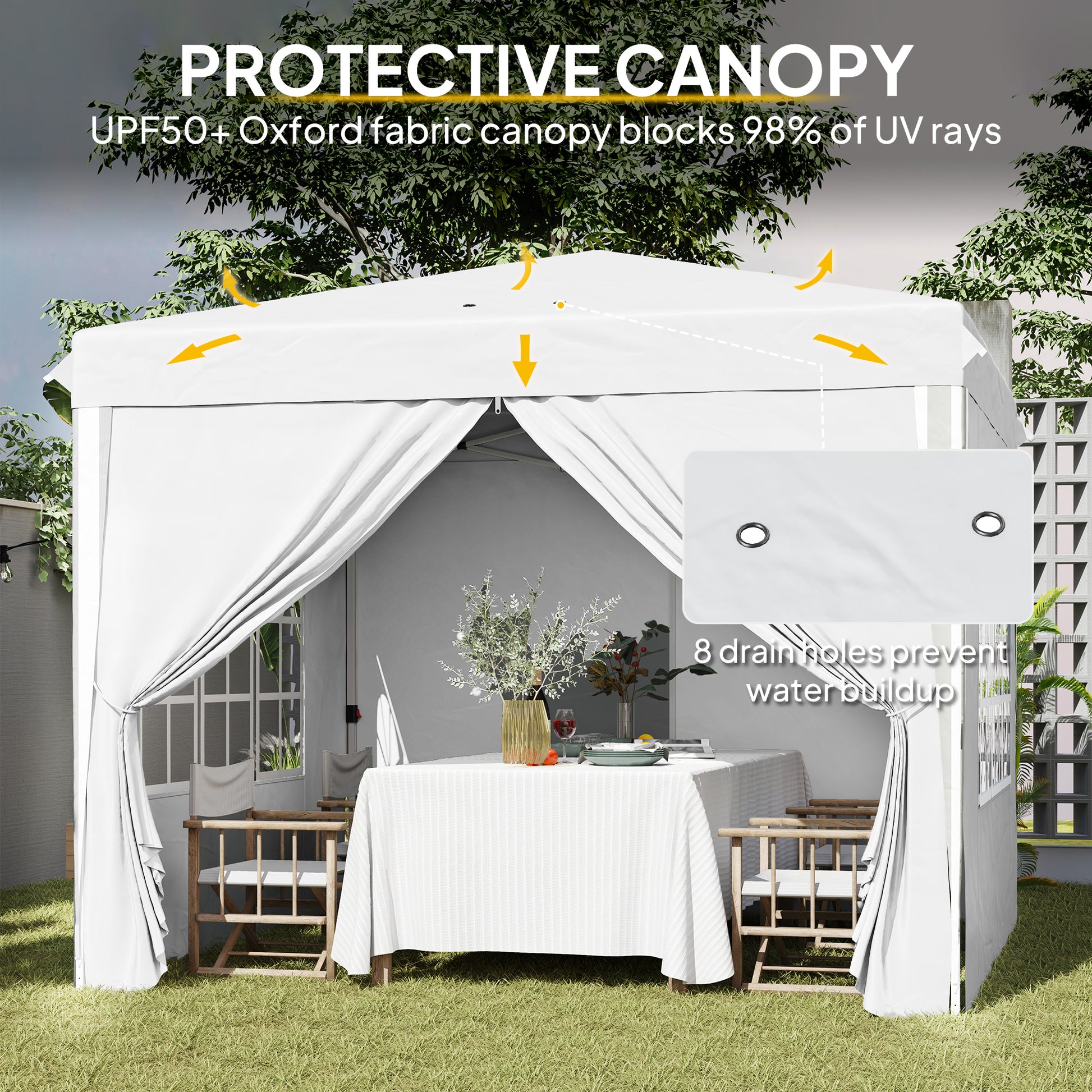 10' x 10' Pop-Up Canopy Tent with Sidewalls - White-DECOROLALA