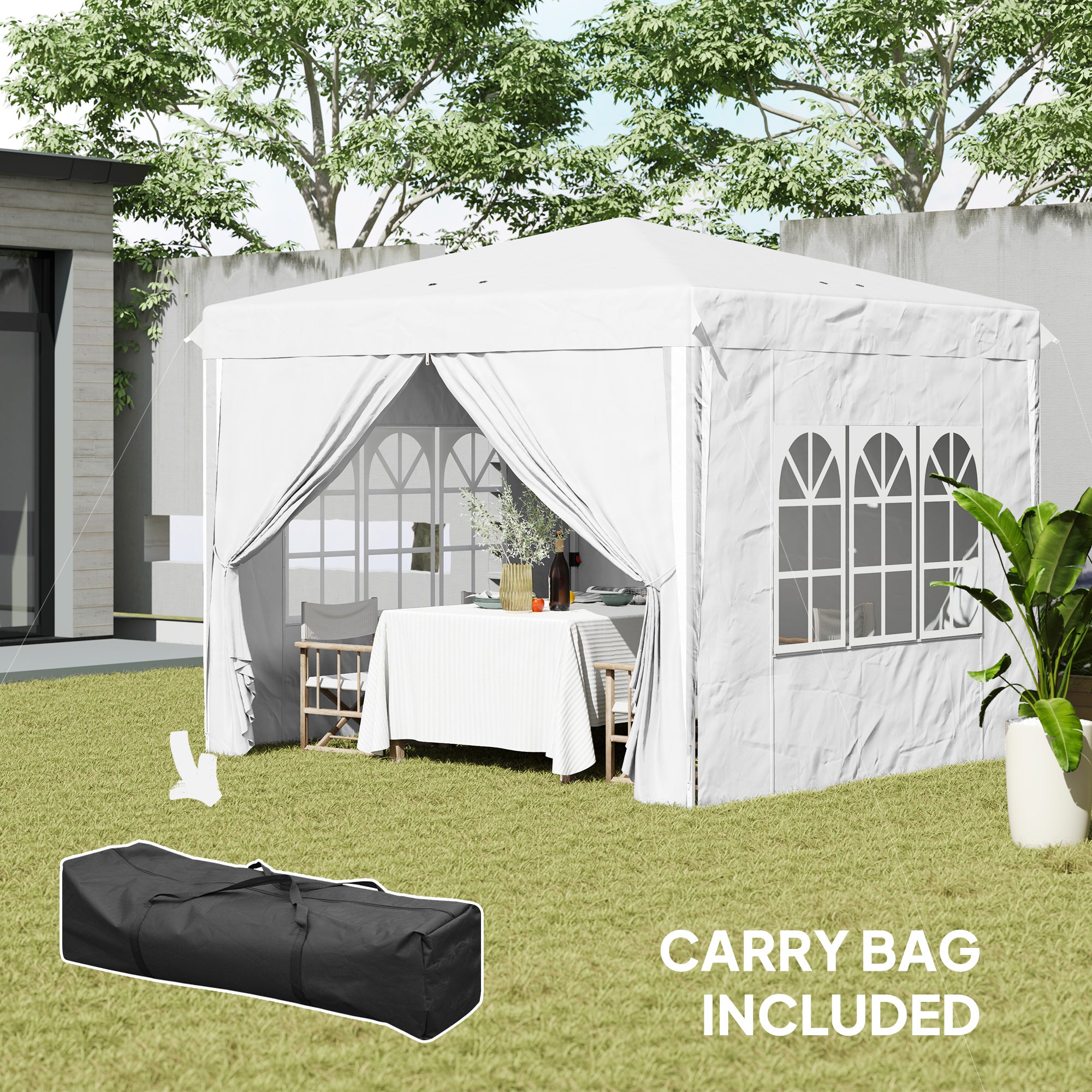 10' x 10' Pop-Up Canopy Tent with Sidewalls - White-DECOROLALA