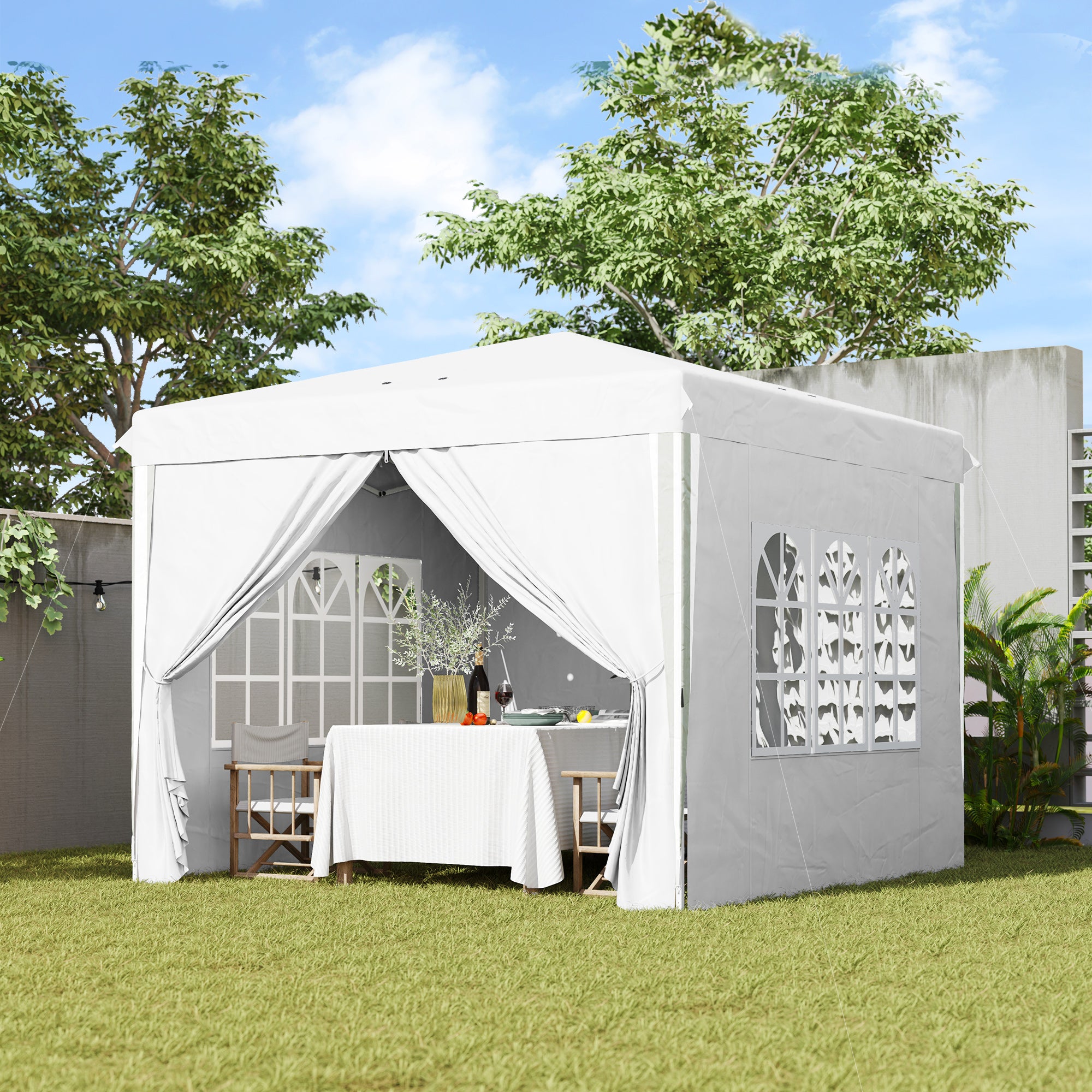 10' x 10' Pop-Up Canopy Tent with Sidewalls - White-DECOROLALA
